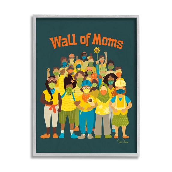 Stupell Industries Wall of Moms Illustration Social Justice Statement Grey Framed, 11 x 14, Design by Kris Duran