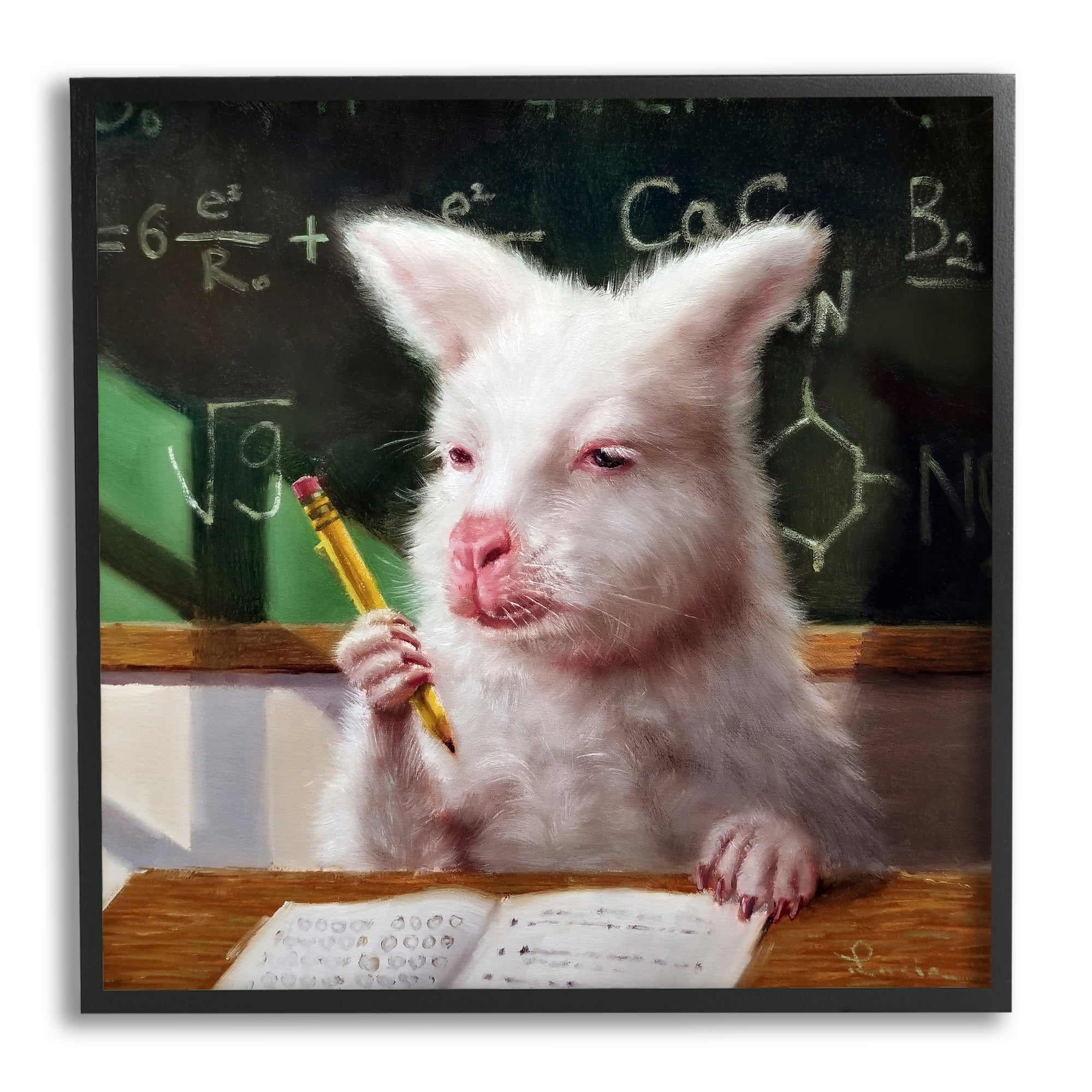 Stupell Industries Wallaby in Classroom Animals & Insects Painting Black Framed Art Print Wall Art, 24 x 24