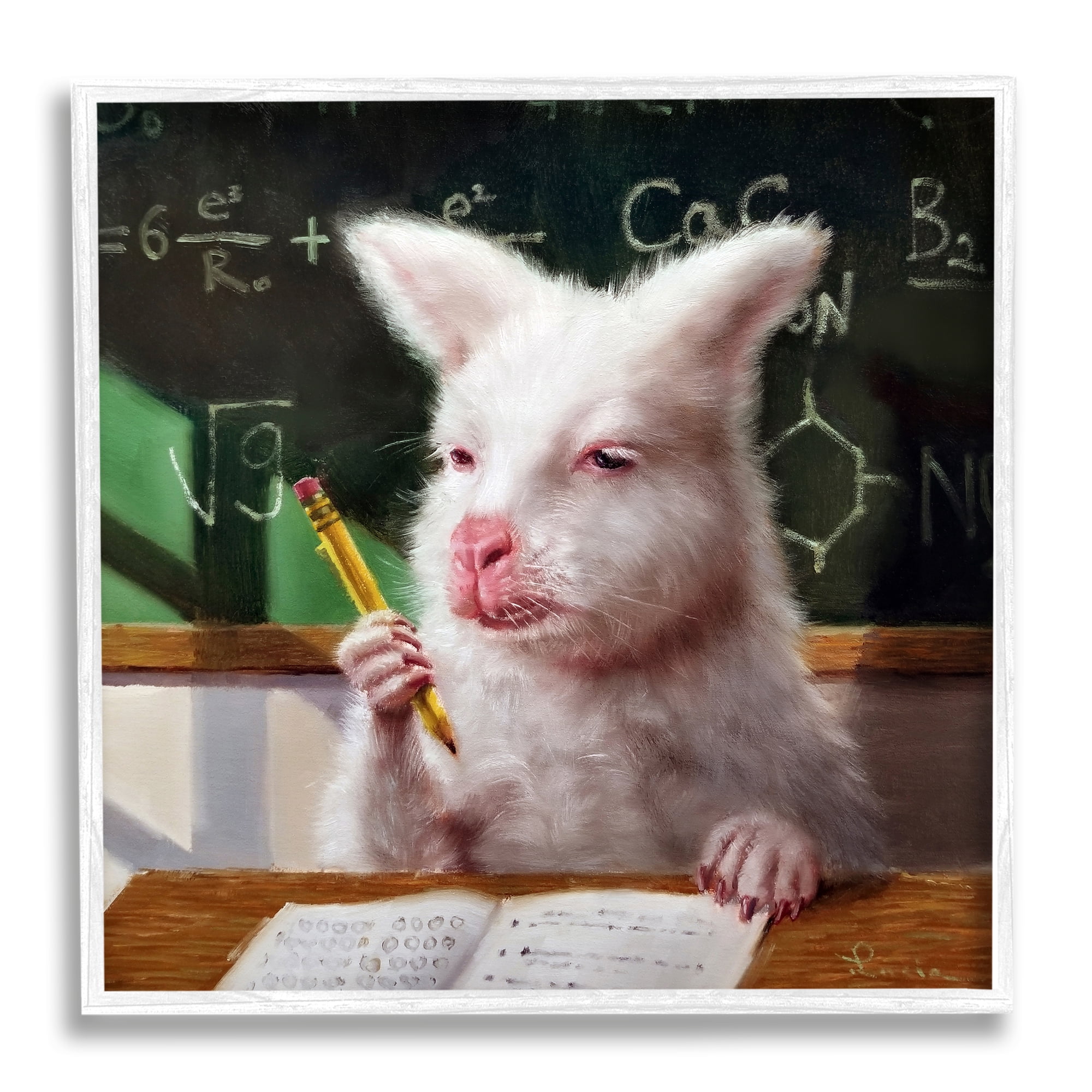 Stupell Industries Wallaby in Classroom Animals & Insects Painting White Framed Art Print Wall Art, 12 x 12