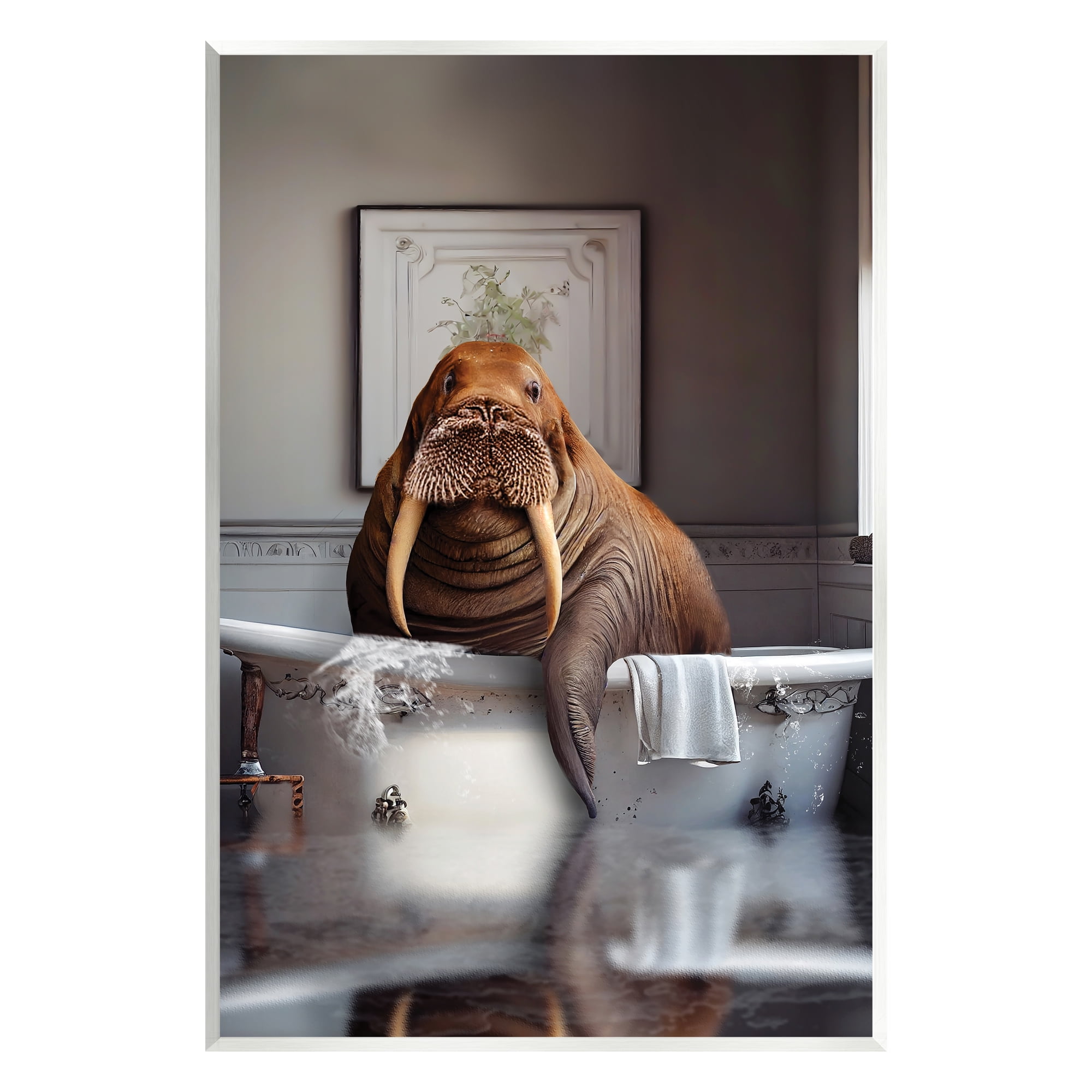 Stupell Industries Walrus in Bathtub Animals & Insects Painting Unframed Art Print Wall Art, 10 x 15