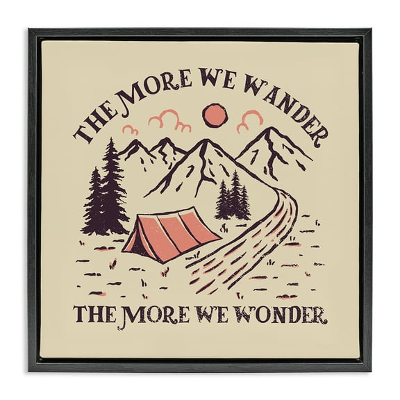 Stupell Industries Wander & Wonder Phrase Landscape & Nature Painting Black Floater Framed Canvas Art Print Wall Art, 18 x 18