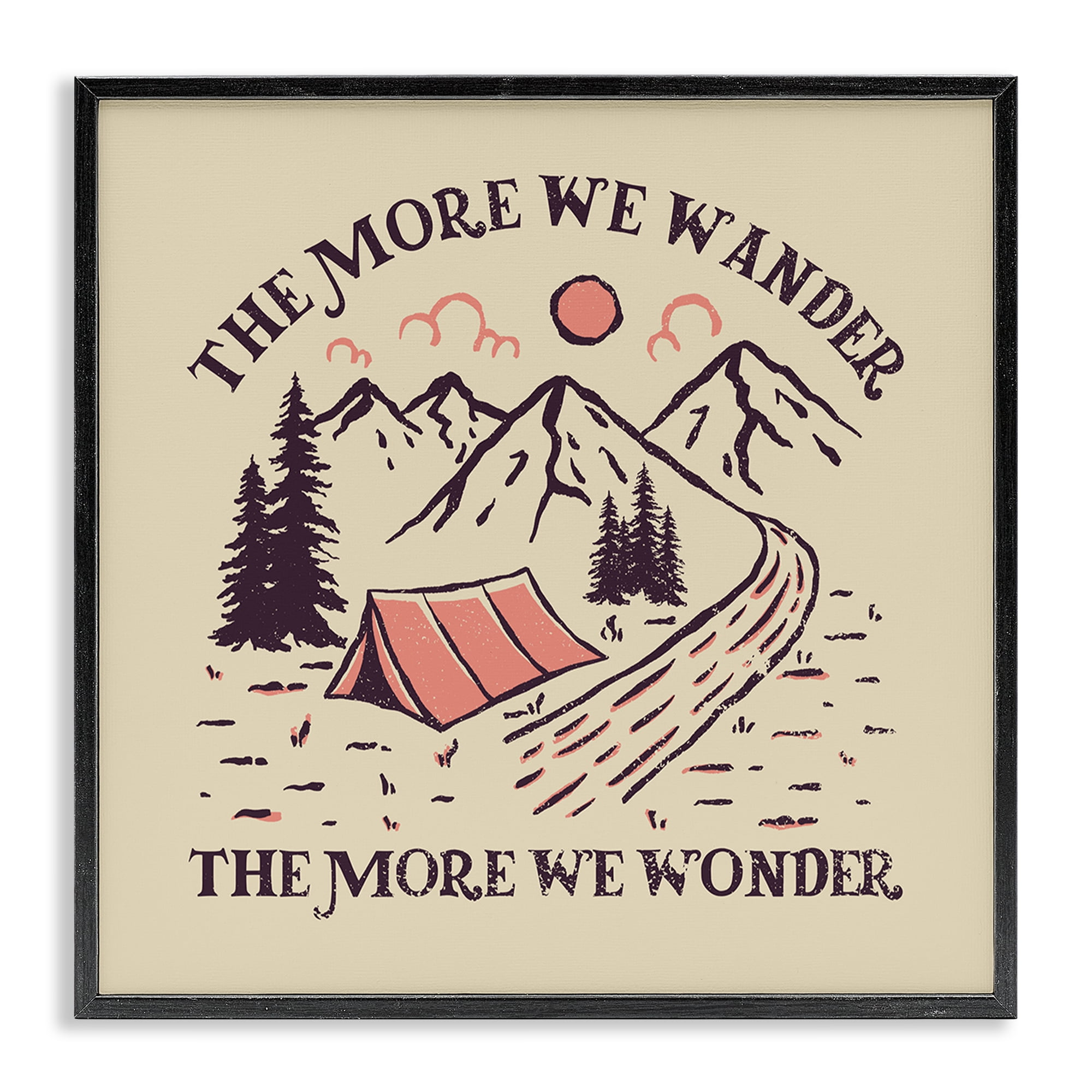 Stupell Industries Wander & Wonder Phrase Landscape & Nature Painting Black Framed Art Print Wall Art, 12 x 12