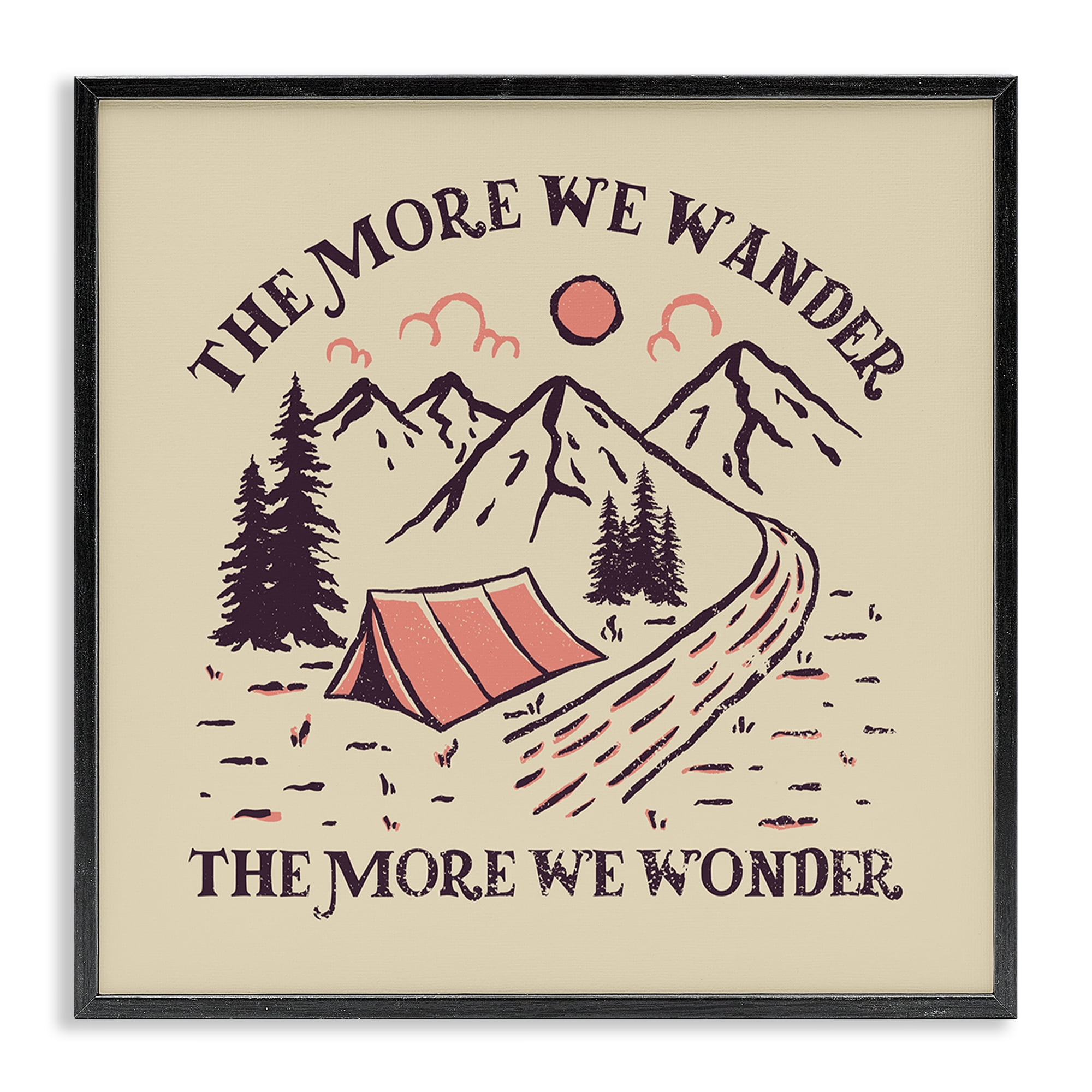 Stupell Industries Wander & Wonder Phrase Landscape & Nature Painting Black Framed Art Print Wall Art, 24 x 24
