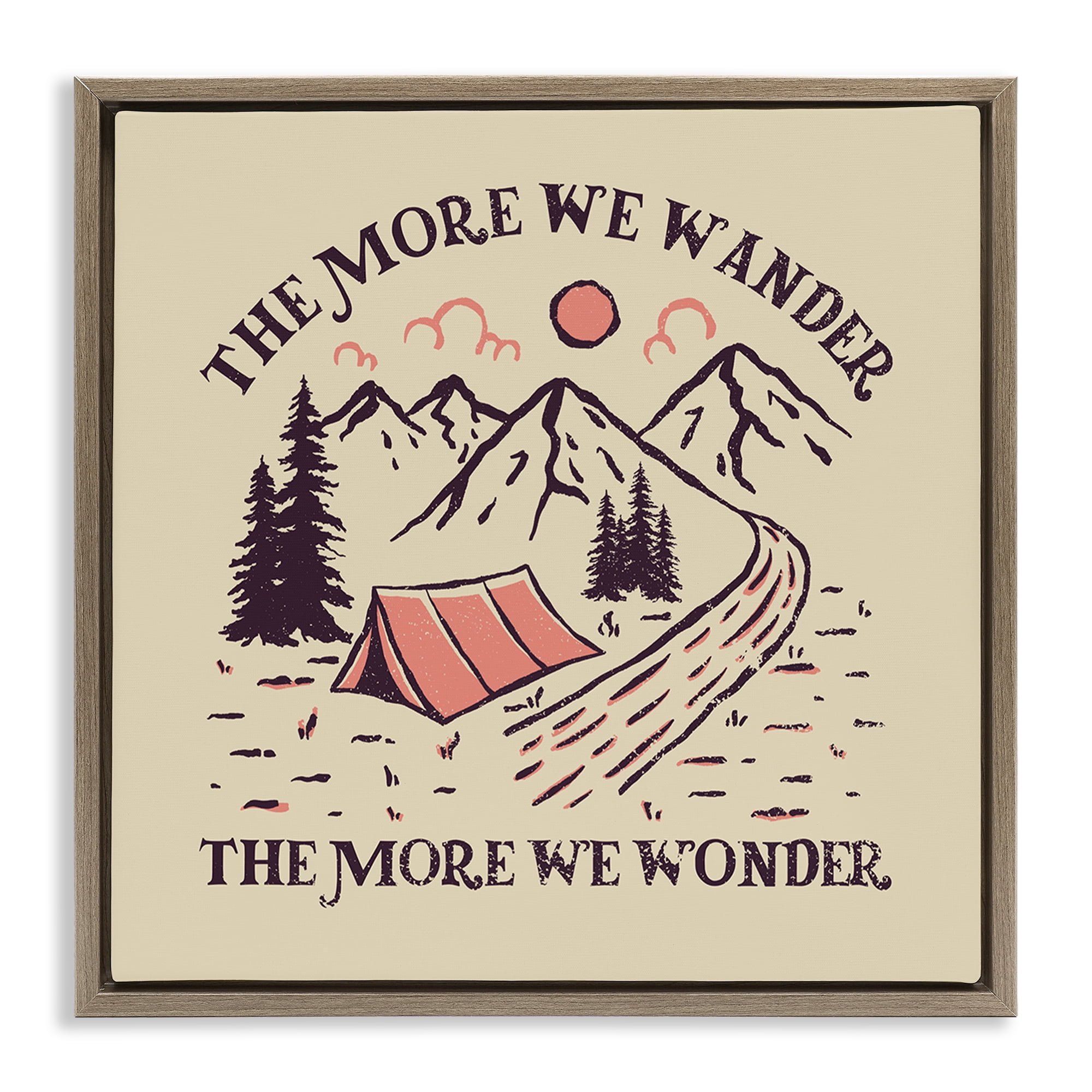 Stupell Industries Wander & Wonder Phrase Landscape & Nature Painting Brown Floater Framed Canvas Art Print Wall Art, 18 x 18