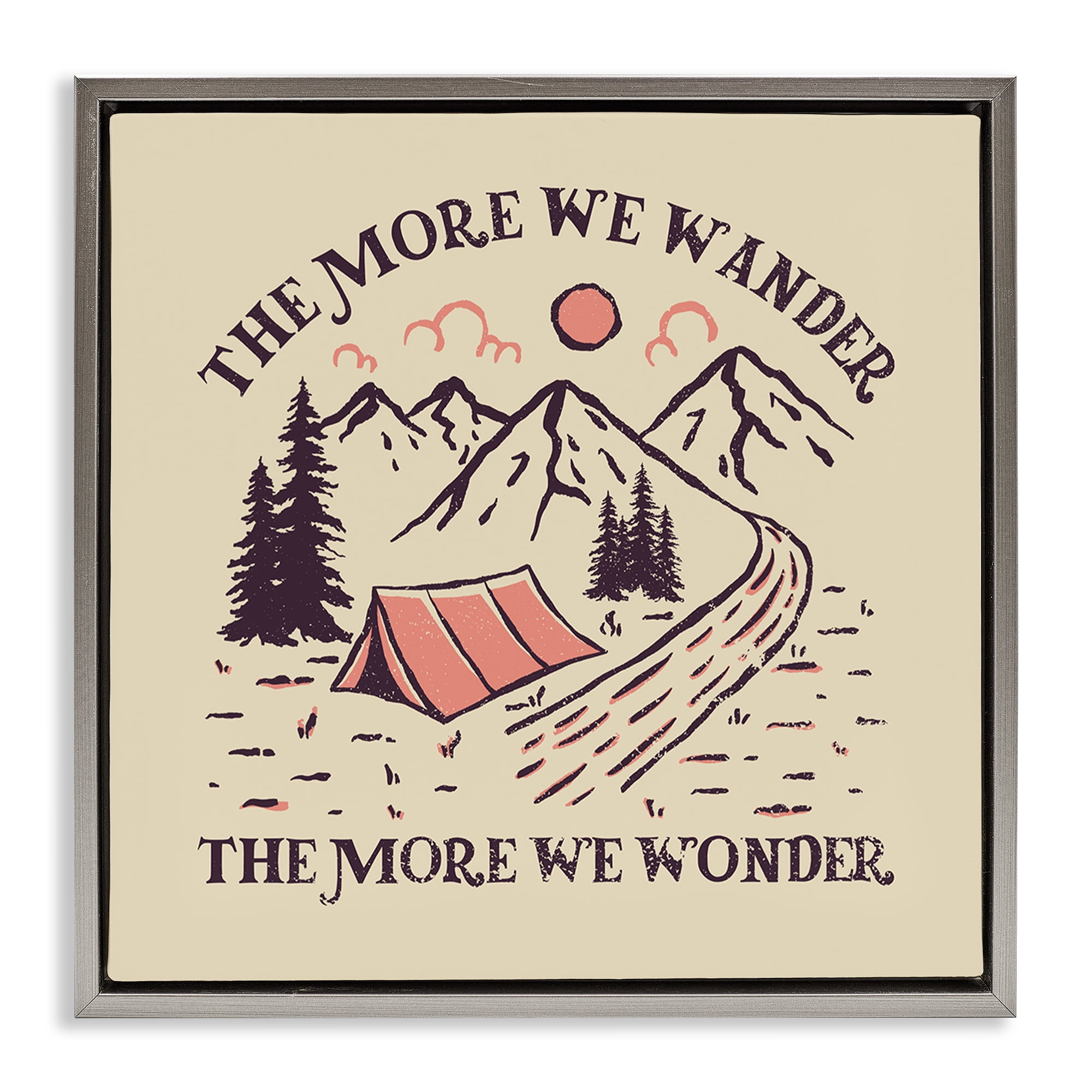 Stupell Industries Wander & Wonder Phrase Landscape & Nature Painting Gray Floater Framed Canvas Art Print Wall Art, 25 x 25