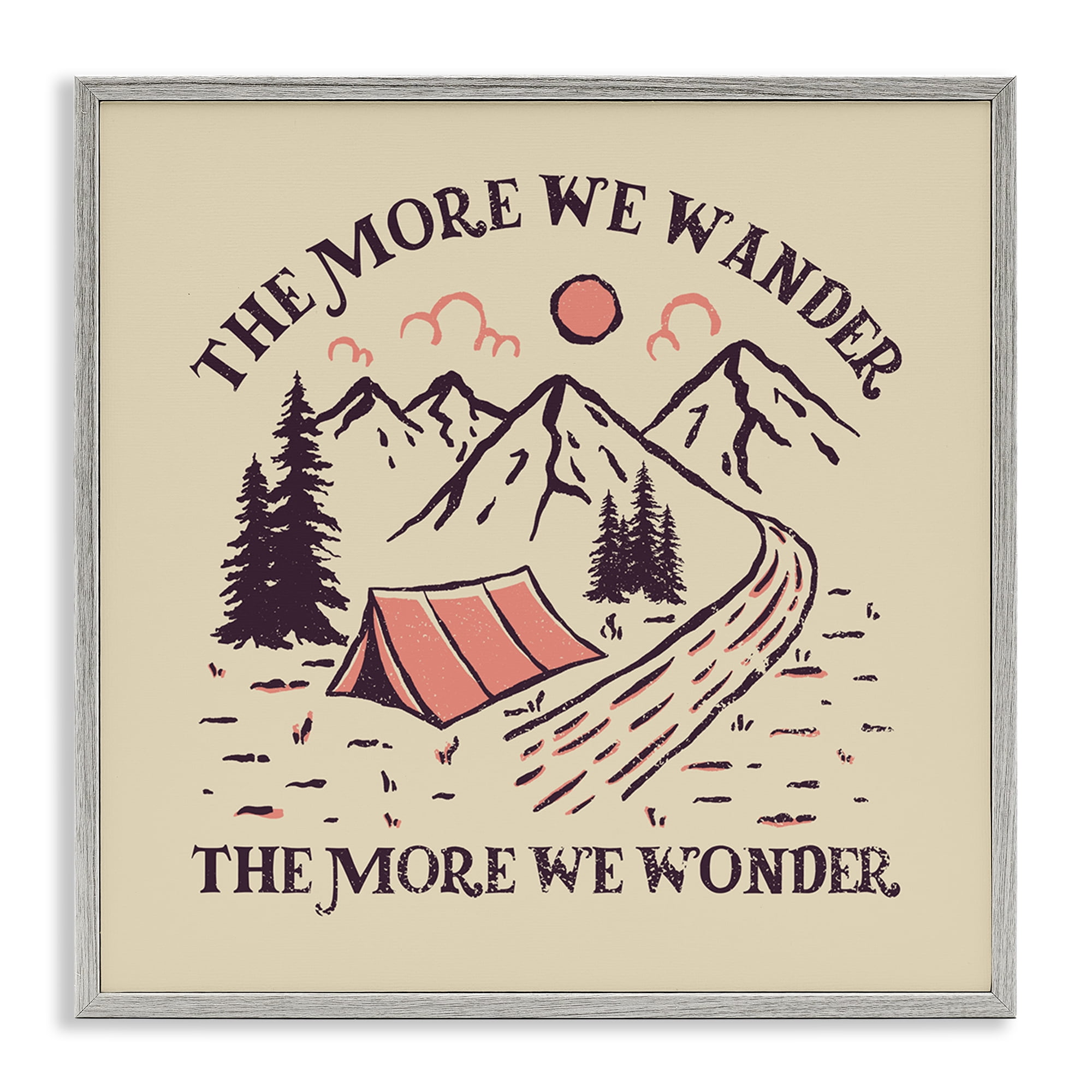 Stupell Industries Wander & Wonder Phrase Landscape & Nature Painting Gray Framed Art Print Wall Art, 12 x 12