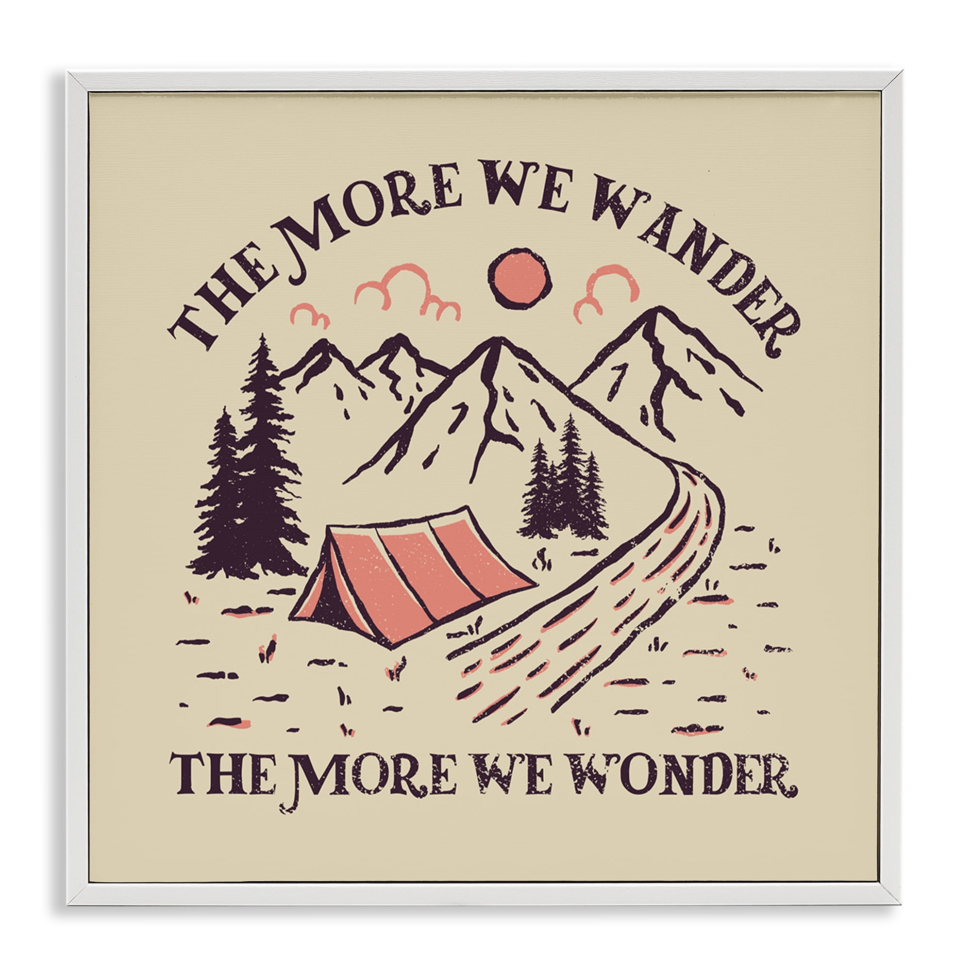 Stupell Industries Wander & Wonder Phrase Landscape & Nature Painting White Framed Art Print Wall Art, 24 x 24