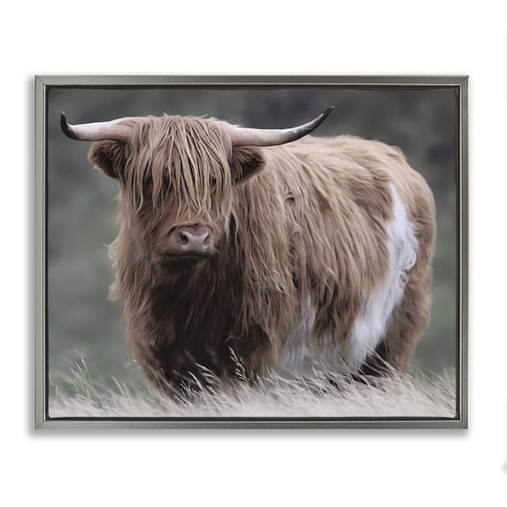 Stupell Industries Farmhouse Wandering Harry Highland Cattle Gray Floating Frame Canvas Art, 31 x 25, by Marcus Prime