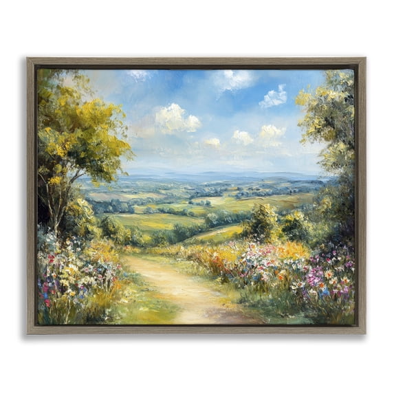 Stupell Industries Wandering Path Overlook Brown Framed Floater Canvas Wall Art design by Petal Prints Design, 17 x 21