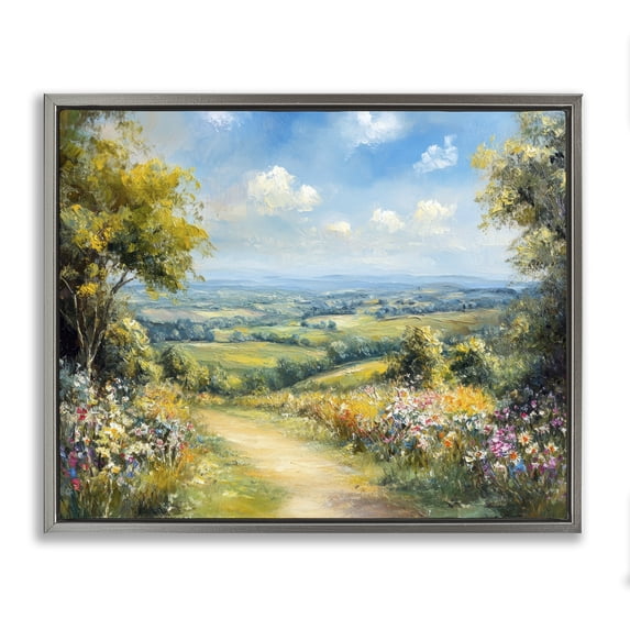 Stupell Industries Wandering Path Overlook Gray Framed Floater Canvas Wall Art design by Petal Prints Design, 25 x 31