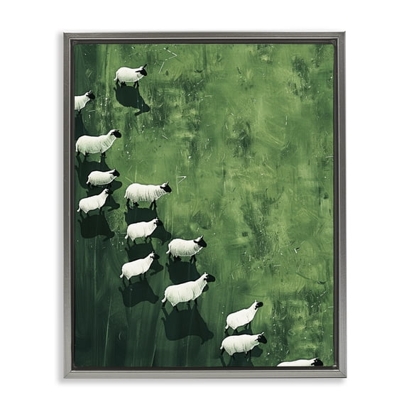 Stupell Industries Wandering Sheep Abstraction Animals Painting Gray Floater Framed Canvas Art Print Wall Art, 17 x 21