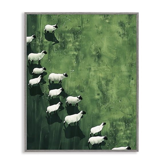 Stupell Industries Wandering Sheep Abstraction Animals Painting Gray Framed Art Print Wall Art, 16 x 20