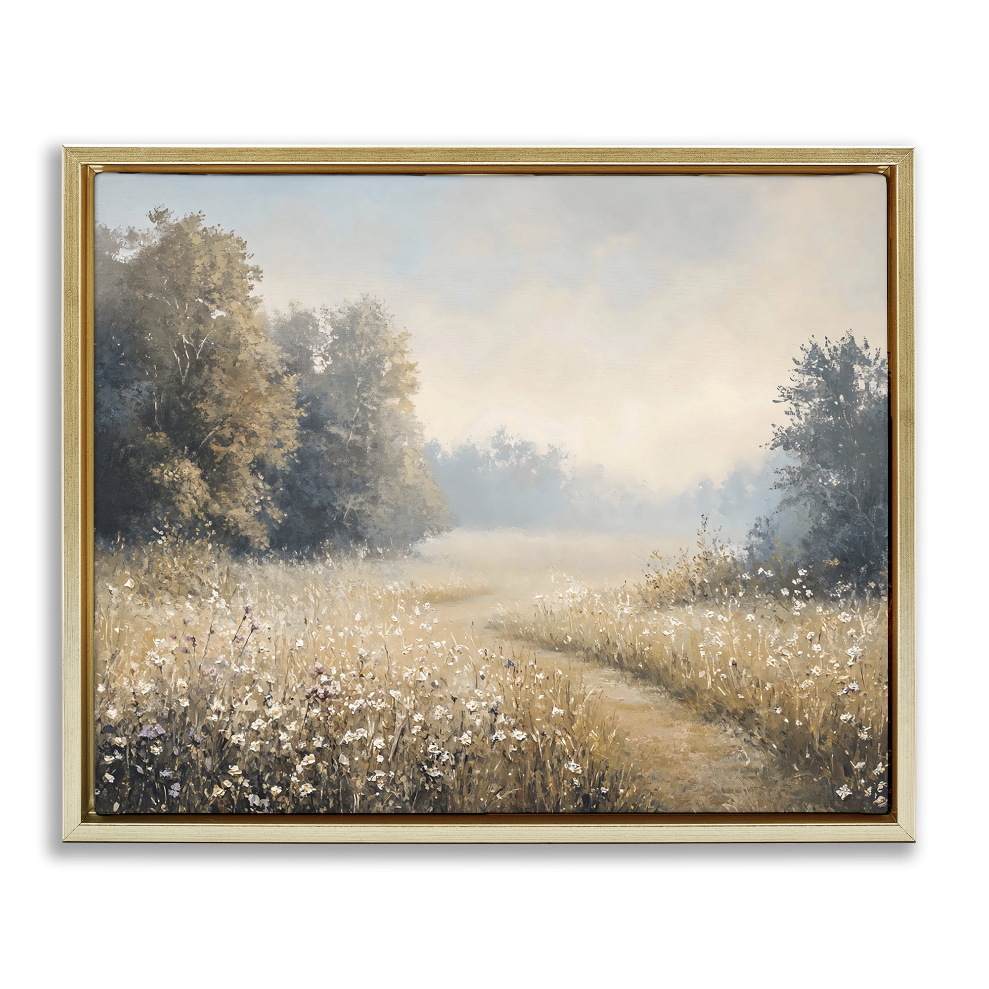 Stupell Industries Wandering Wildflower Path at Dawn Gold Framed Floater Canvas Wall Art, design by Creative Studio