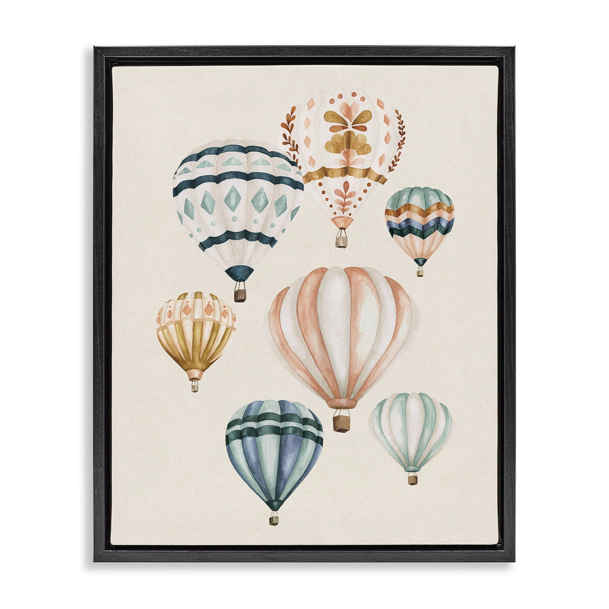 Stupell Industries Wanderlust Hot Air Balloons Black Framed Floater Canvas Wall Art, design by Bethany Sandoval