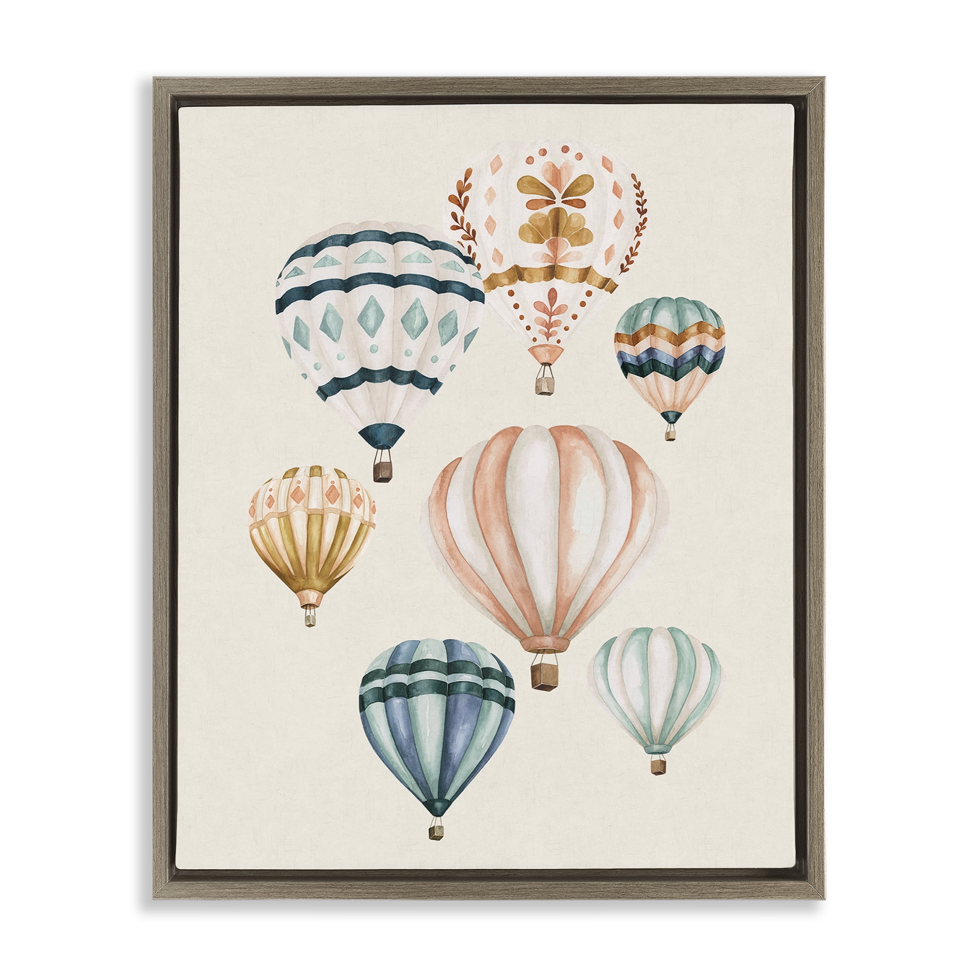 Stupell Industries Wanderlust Hot Air Balloons Brown Framed Floater Canvas Wall Art, design by Bethany Sandoval