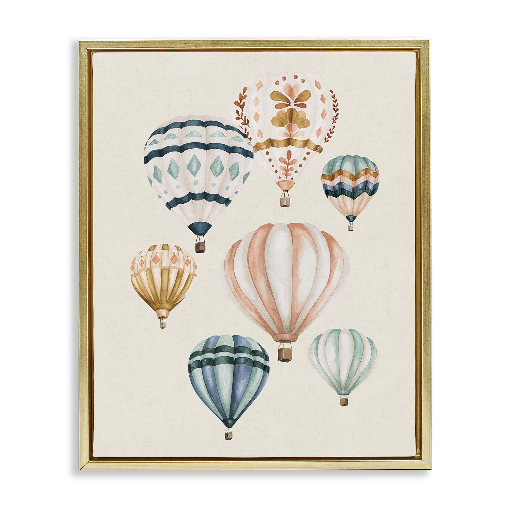 Stupell Industries Wanderlust Hot Air Balloons Gold Framed Floater Canvas Wall Art, design by Bethany Sandoval