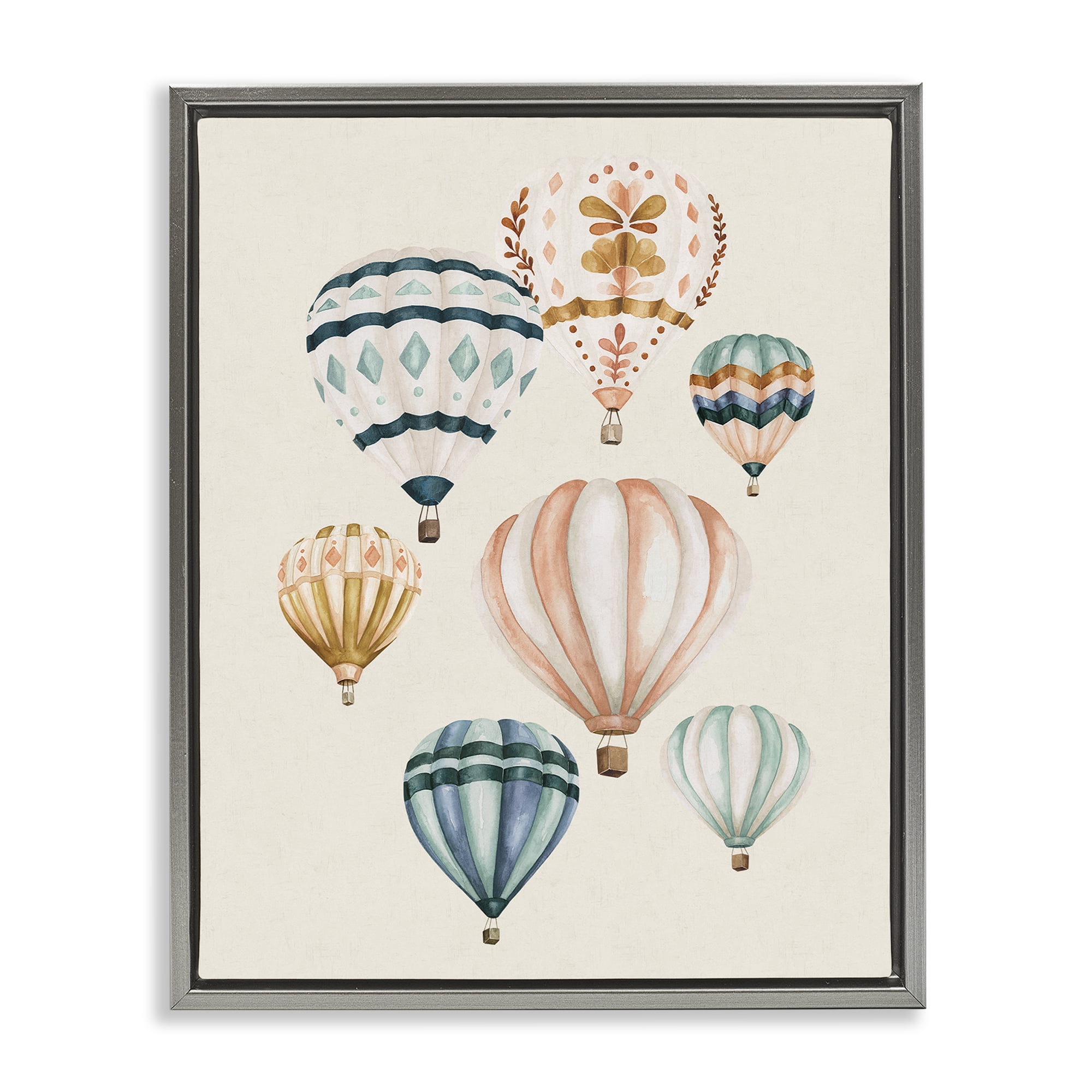 Stupell Industries Wanderlust Hot Air Balloons Gray Framed Floater Canvas Wall Art, design by Bethany Sandoval