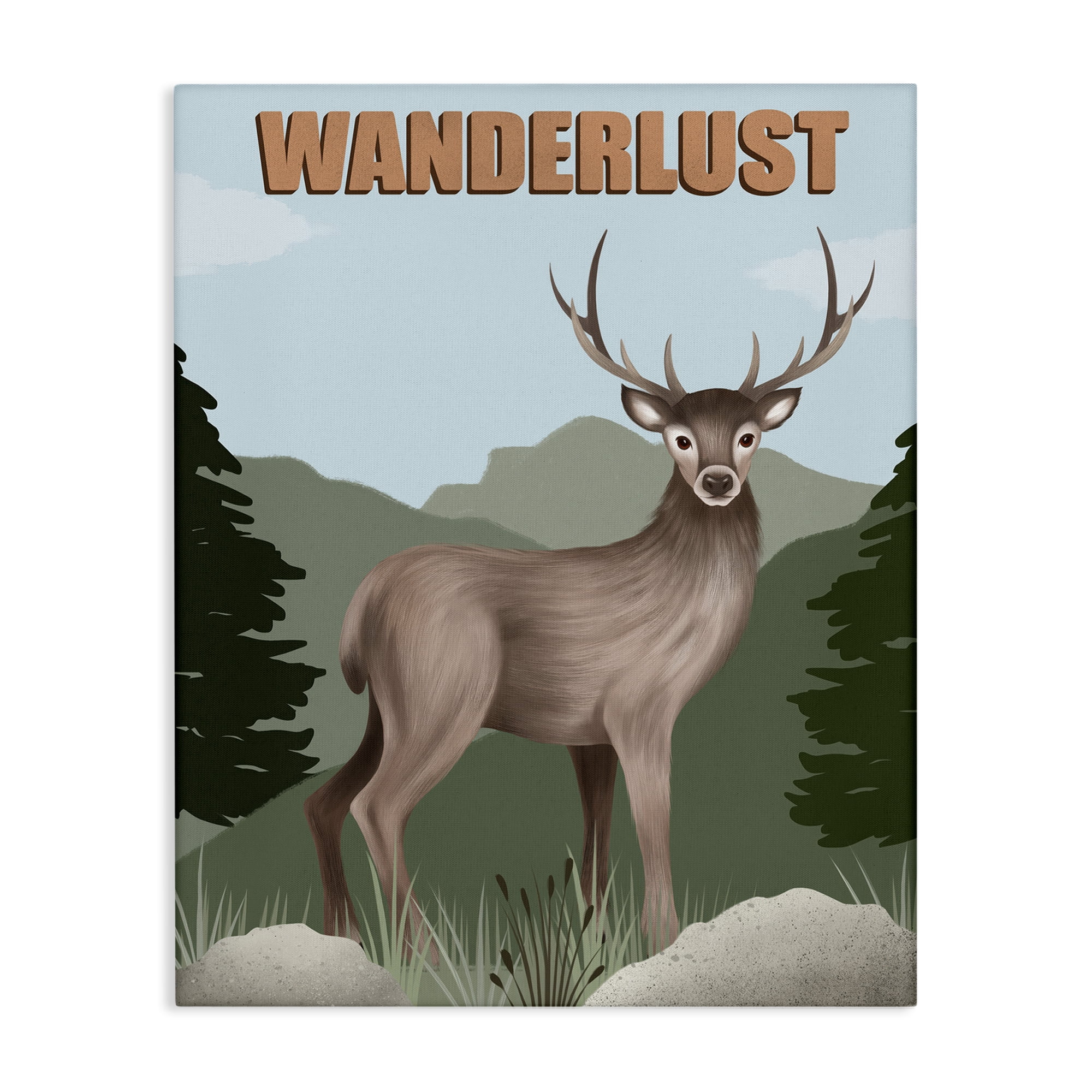 Stupell Industries Wanderlust Nature & Deer Animals Painting Wrapped Canvas Art Print Wall Art, 30 x 40