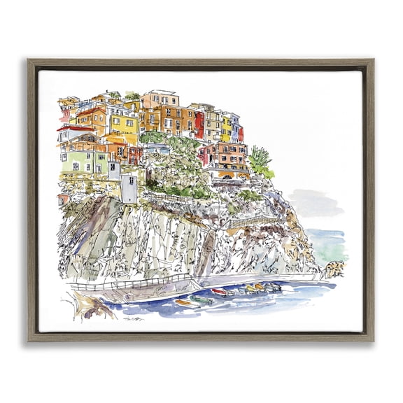 Stupell Industries Wanderlust Seaside Motif Brown Framed Floater Canvas Wall Art design by Tim Coffey, 17 x 21