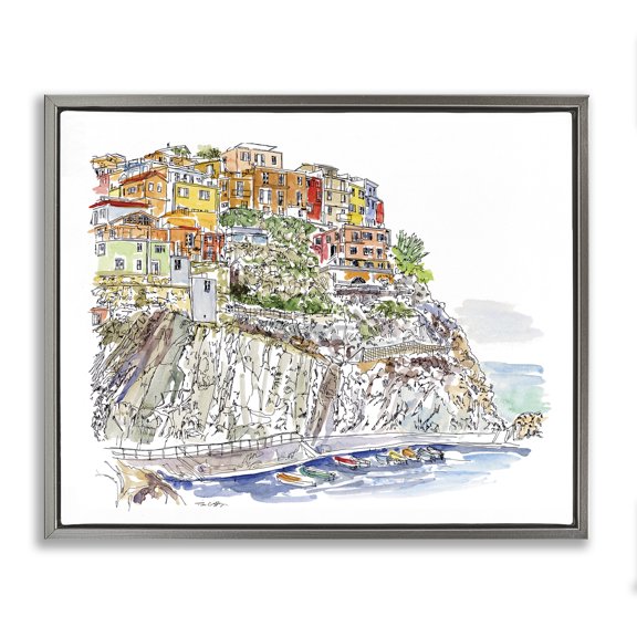 Stupell Industries Wanderlust Seaside Motif Gray Framed Floater Canvas Wall Art design by Tim Coffey, 17 x 21