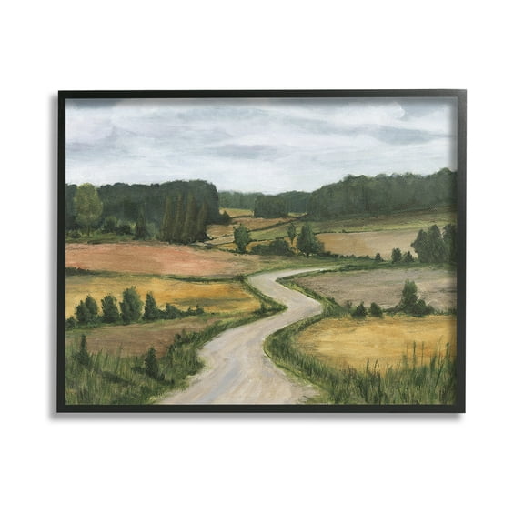 Stupell Industries Waning Rural Rode Landscape Painting Black Framed Art Print Wall Art, 14 x 11