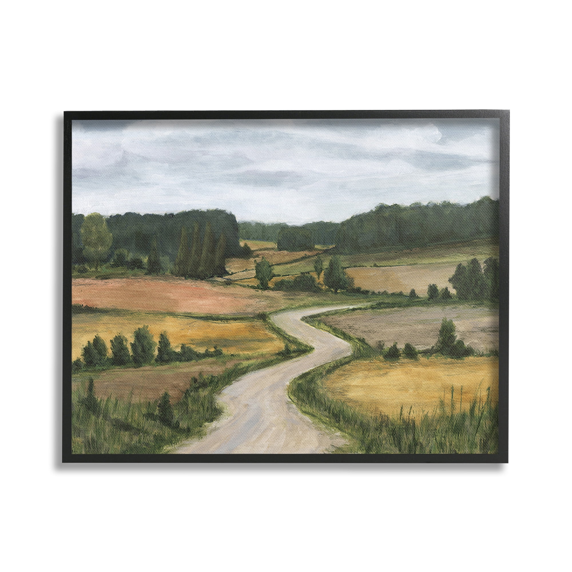 Stupell Industries Waning Rural Rode Landscape Painting Black Framed Art Print Wall Art, 30 x 24