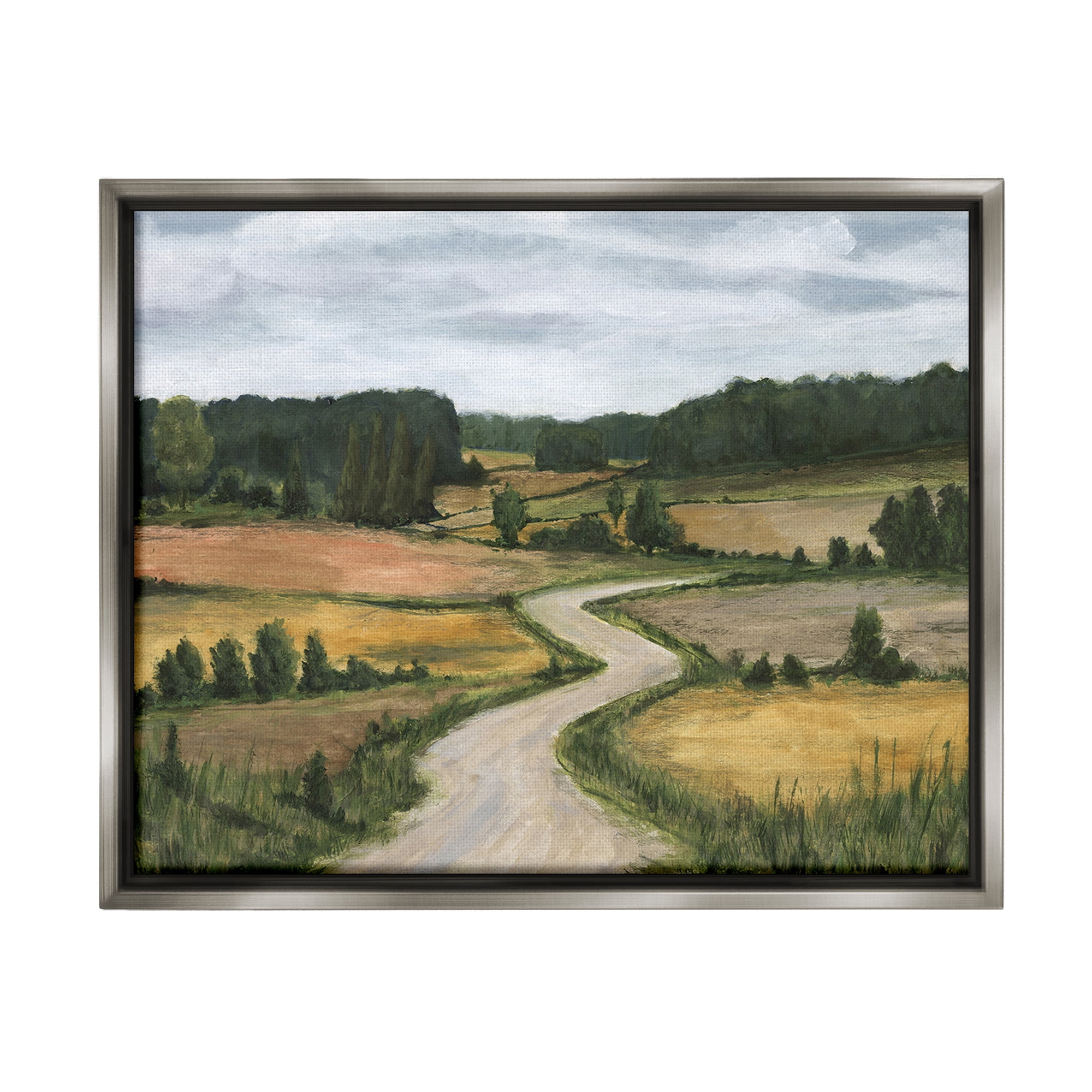 Stupell Industries Waning Rural Rode Landscape Painting Gray Floater Framed Canvas Art Print Wall Art, 31 x 25