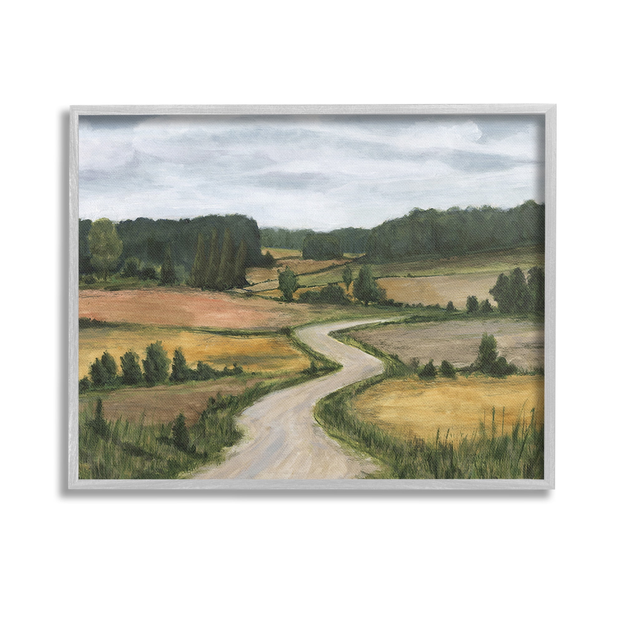 Stupell Industries Waning Rural Rode Landscape Painting Gray Framed Art Print Wall Art, 14 x 11
