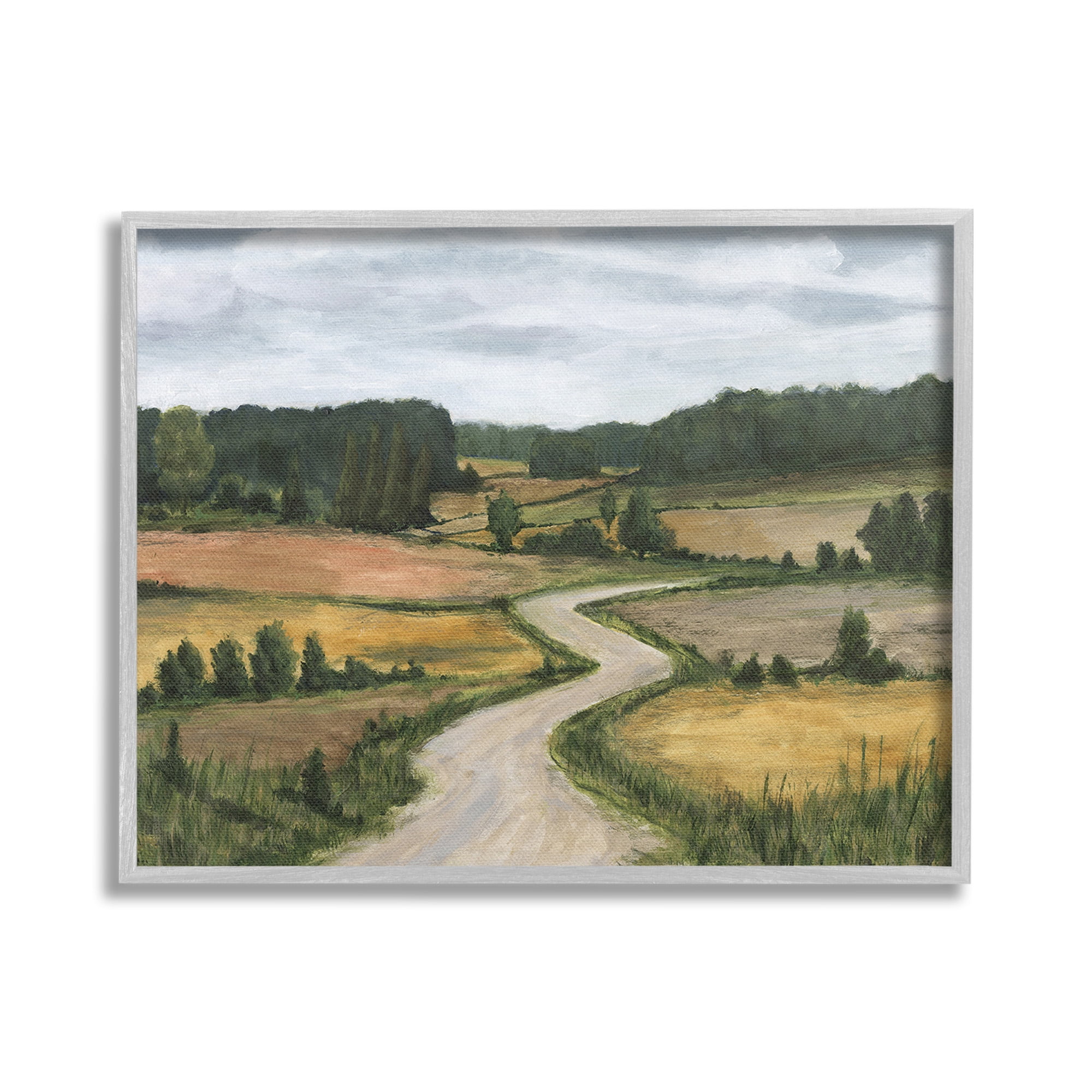 Stupell Industries Waning Rural Rode Landscape Painting Gray Framed Art Print Wall Art, 20 x 16