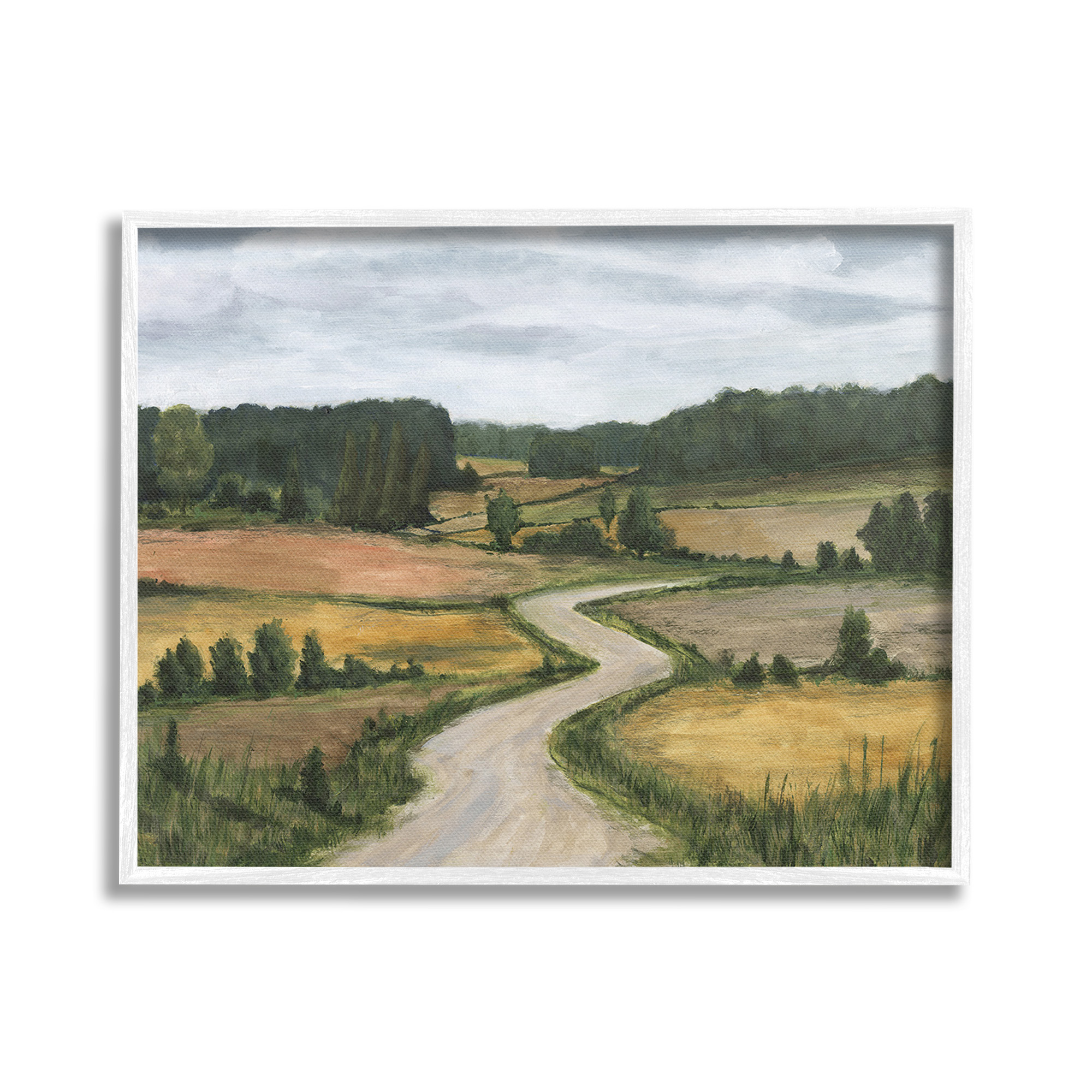 Stupell Industries Waning Rural Rode Landscape Painting White Framed Art Print Wall Art, 20 x 16