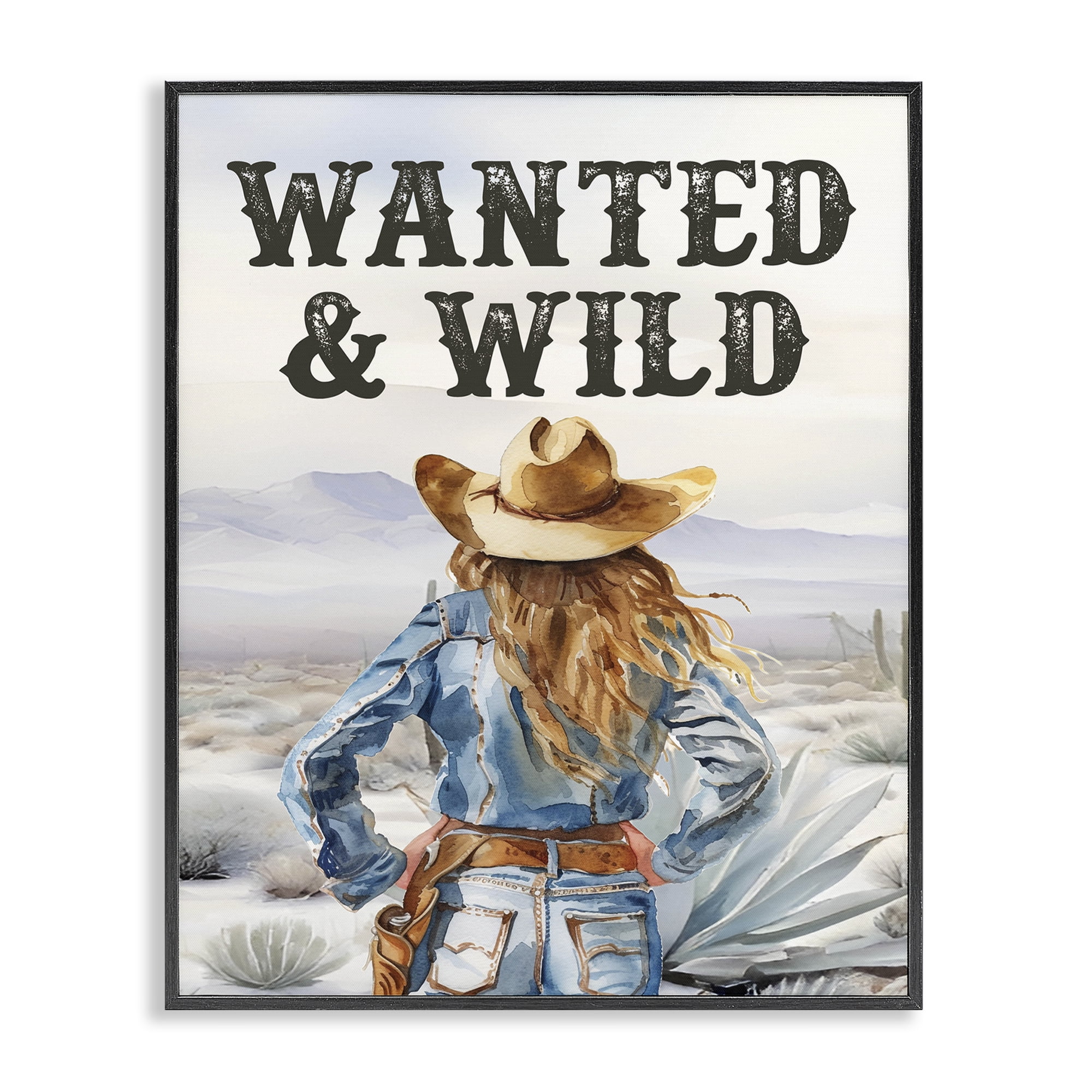 Stupell Industries Wanted & Wild Cowgirl People Painting Black Framed Art Print Wall Art, 16 x 20