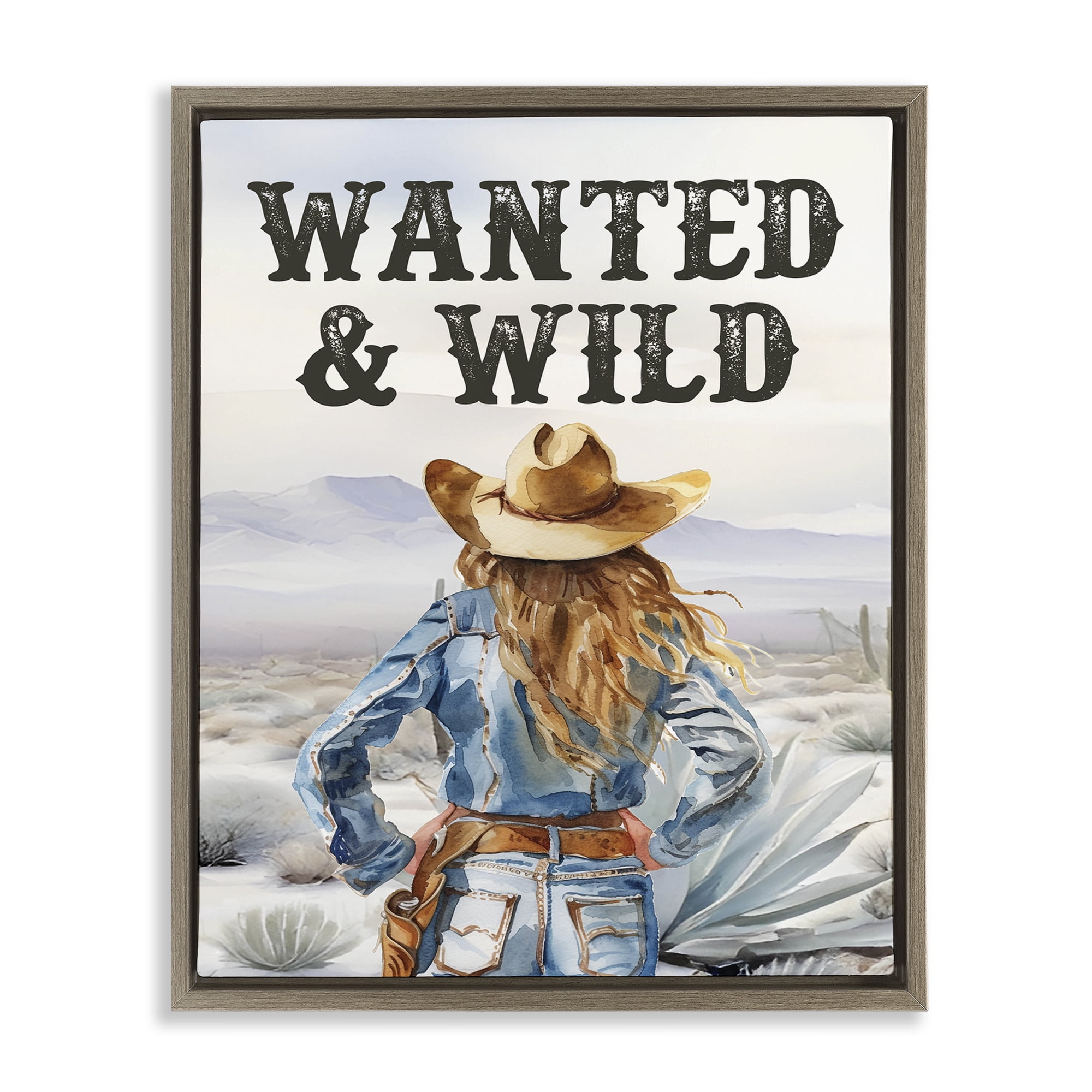 Stupell Industries Wanted & Wild Cowgirl People Painting Brown Floater Framed Canvas Art Print Wall Art, 25 x 31