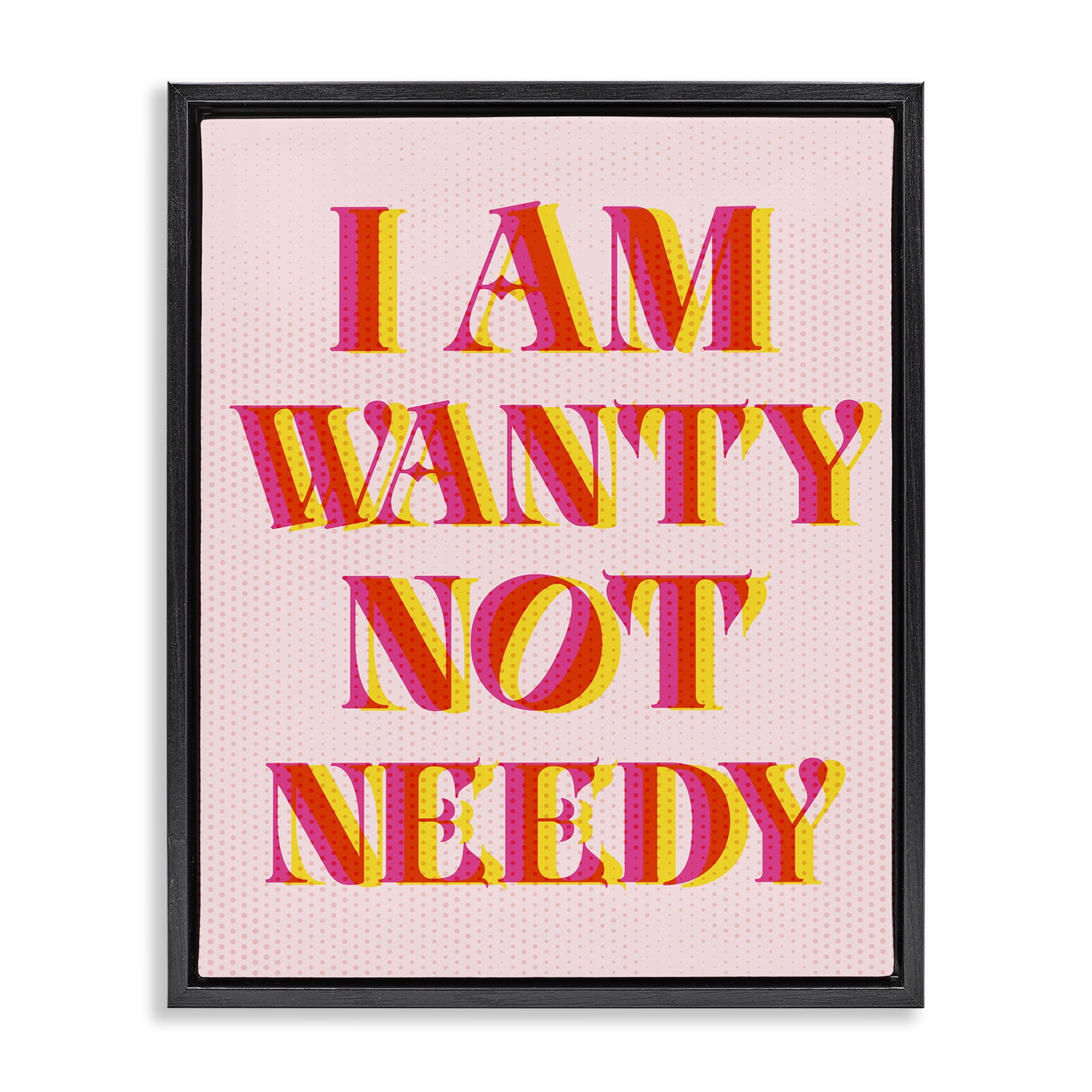 Stupell Industries Wanty Not Needy Text & Numbers Painting Black Floater Framed Canvas Art Print Wall Art, 17 x 21