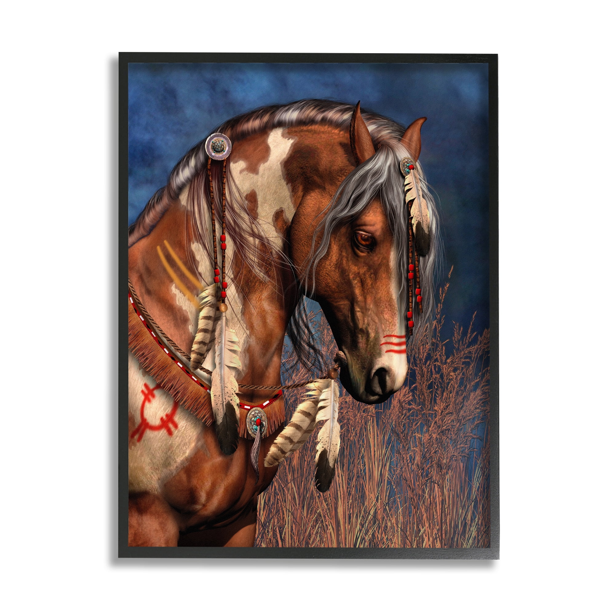 Stupell Industries War Pony Portrait Animals & Insects Painting Black Framed Art Print Wall Art, 16 x 20