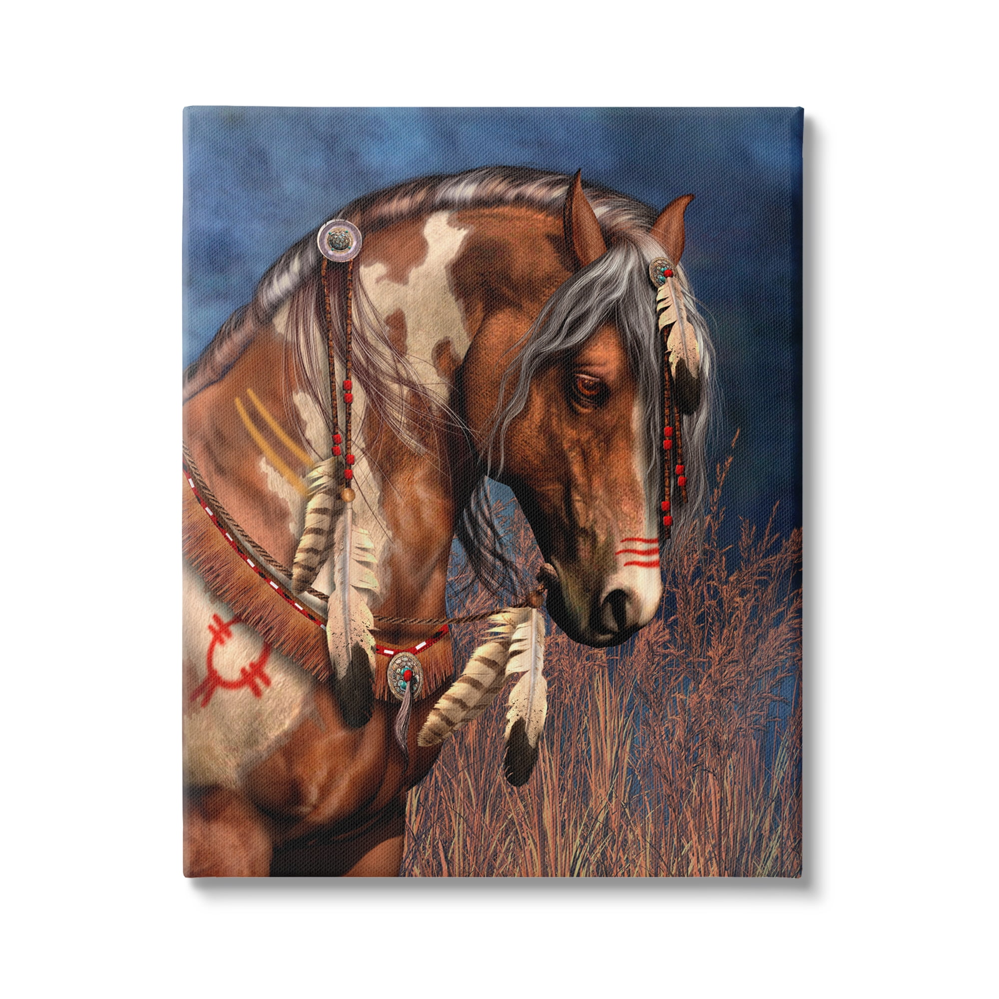 Stupell Industries War Pony Portrait Animals & Insects Painting Gallery Wrapped Canvas Art Print Wall Art, 36 x 48