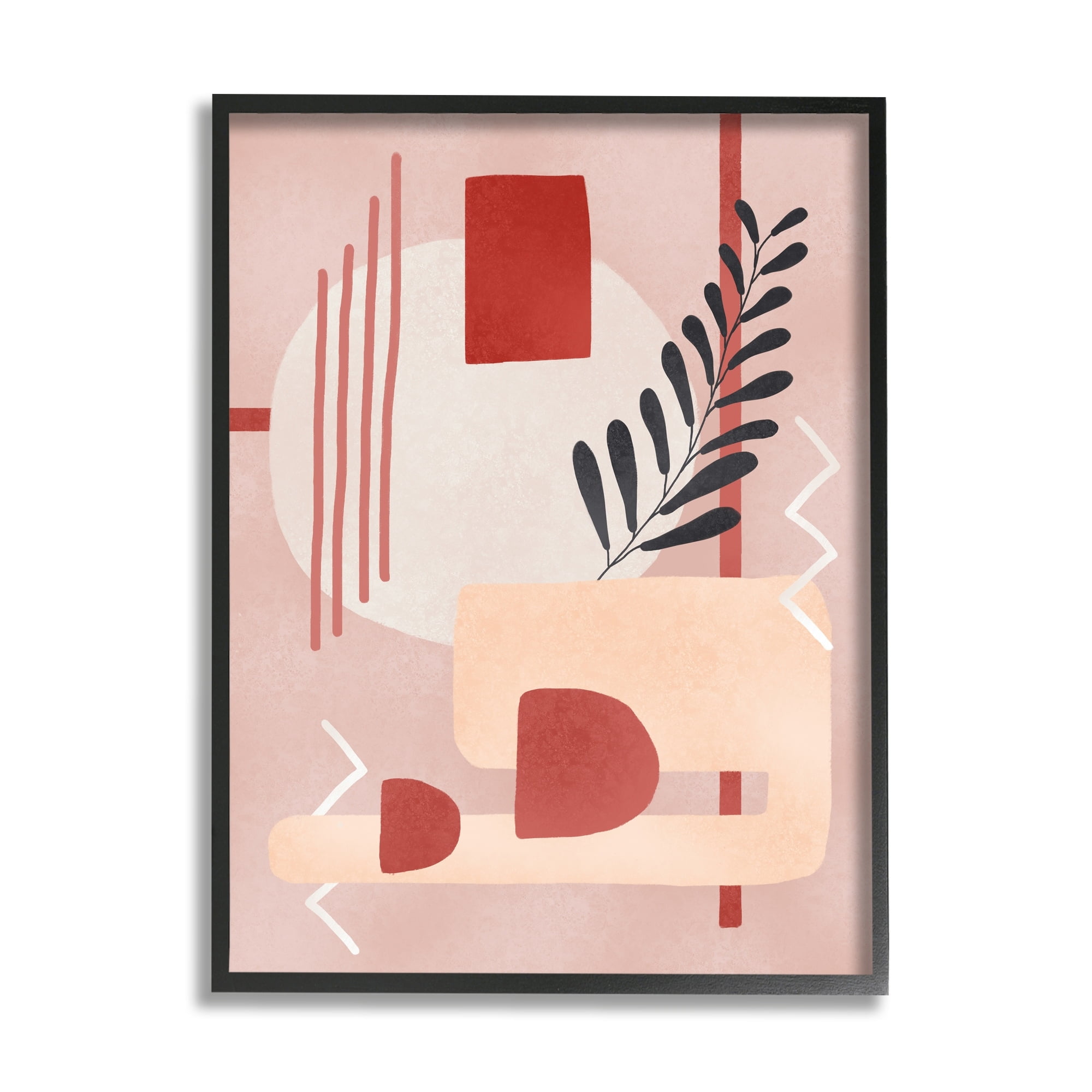 Stupell Industries Warm Abstract Shapes Red Pop Plant Detail Black Framed by Ziwei Li