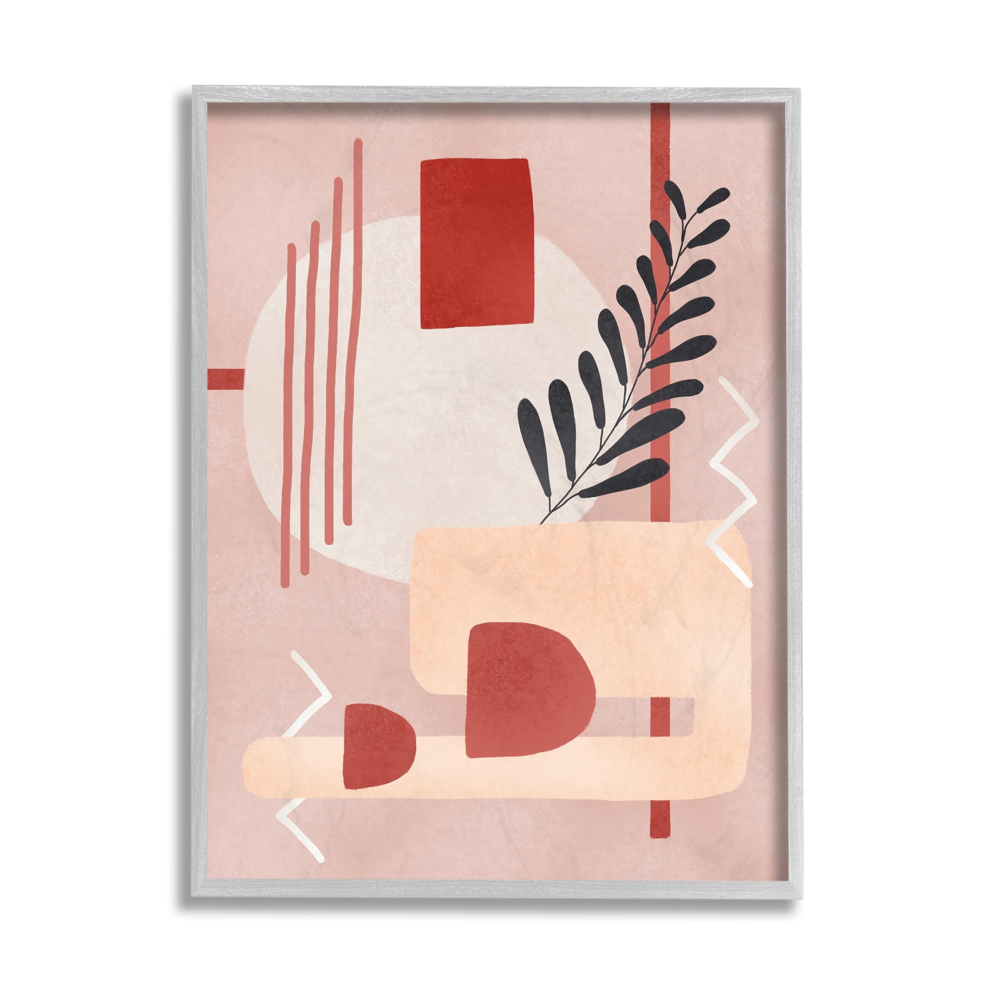 Stupell Industries Warm Abstract Shapes Red Pop Plant Detail Gray Framed by Ziwei Li