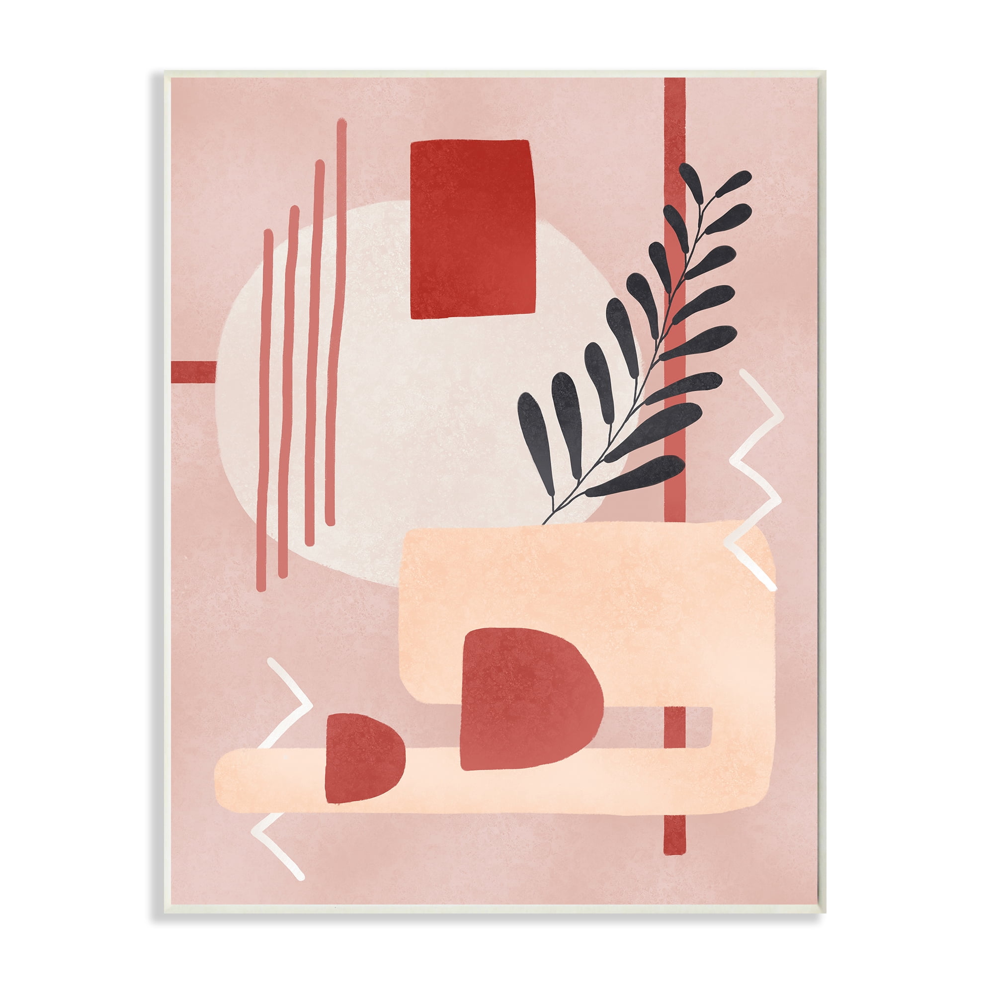 Stupell Industries Warm Abstract Shapes Red Pop Plant Detail Wall Plaque by Ziwei Li