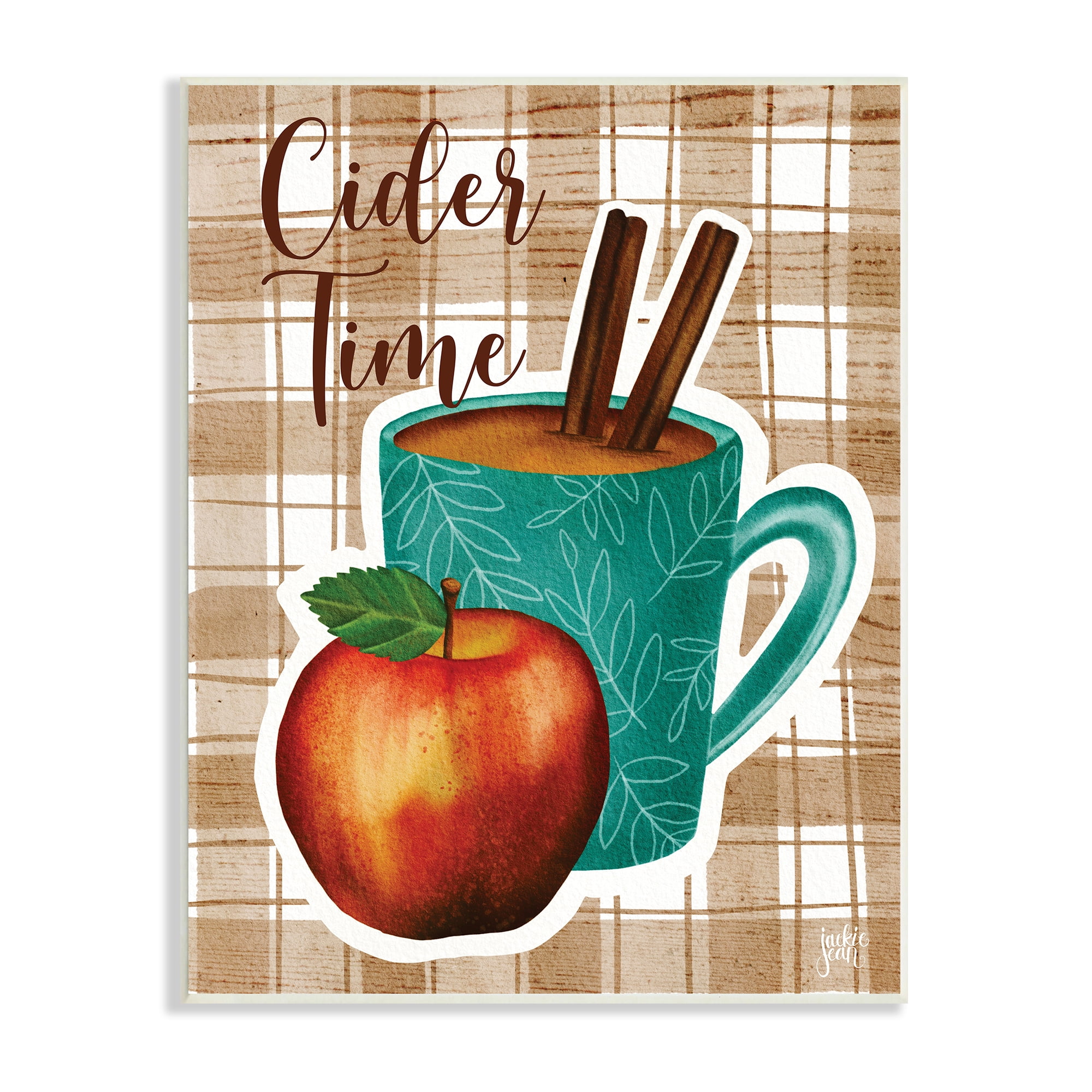 Stupell Industries Warm Apple Cider Time Beverage Brown Farm Plaid , 13 x 19, Designed by Jackie Quigley