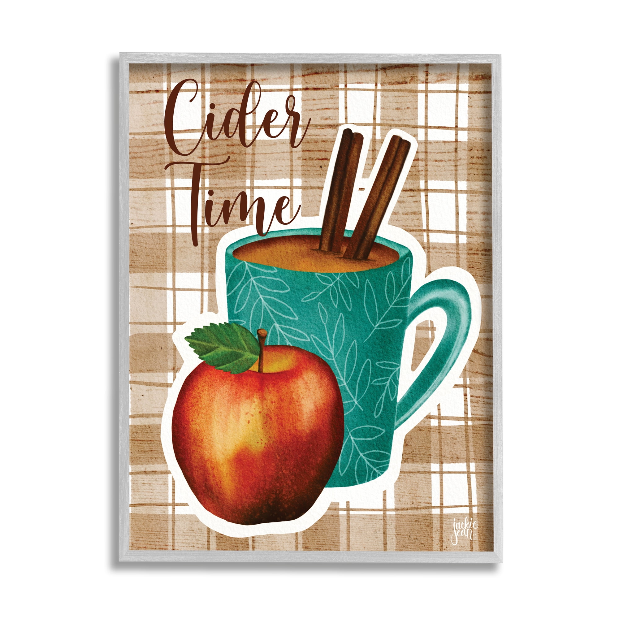 Stupell Industries Warm Apple Cider Time Beverage Brown Farm Plaid , 16 x 20, Designed by Jackie Quigley