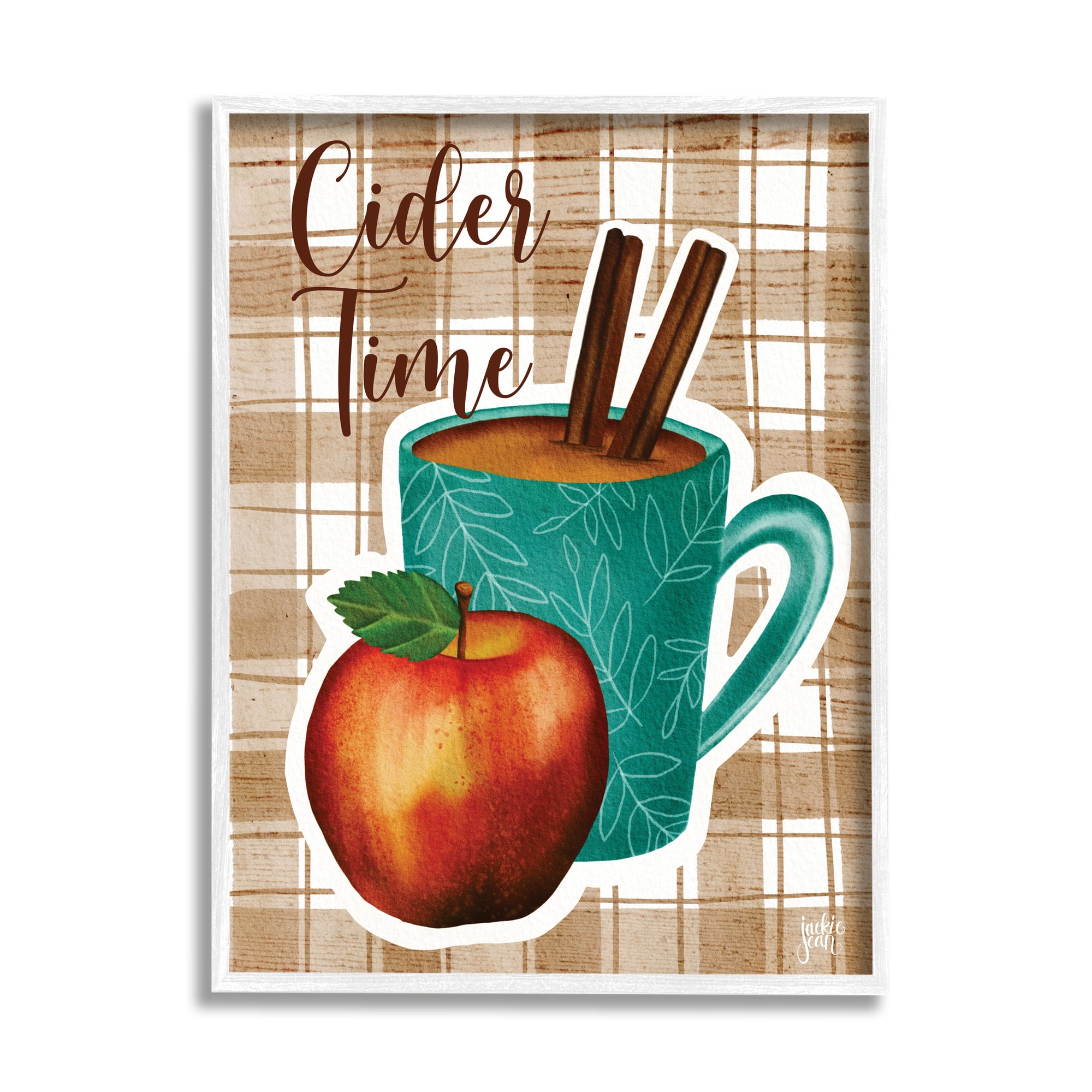 Stupell Industries Warm Apple Cider Time Beverage Brown Farm Plaid , 24 x 30, Designed by Jackie Quigley