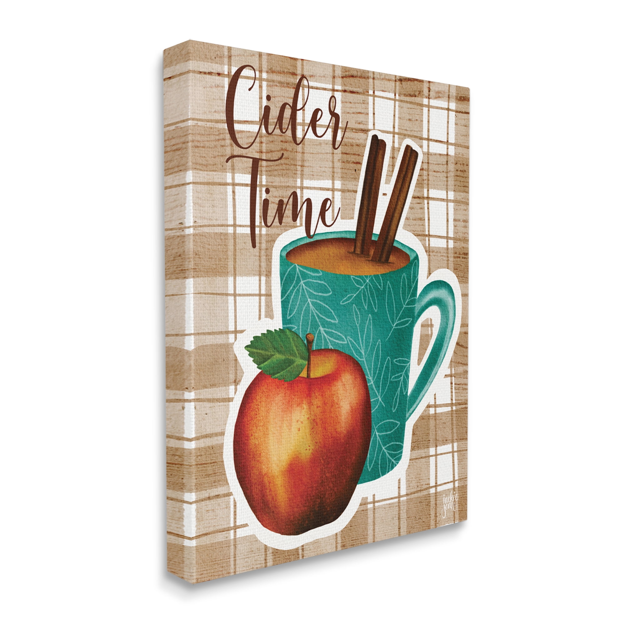 Stupell Industries Warm Apple Cider Time Beverage Brown Farm Plaid , 36 x 48, Designed by Jackie Quigley