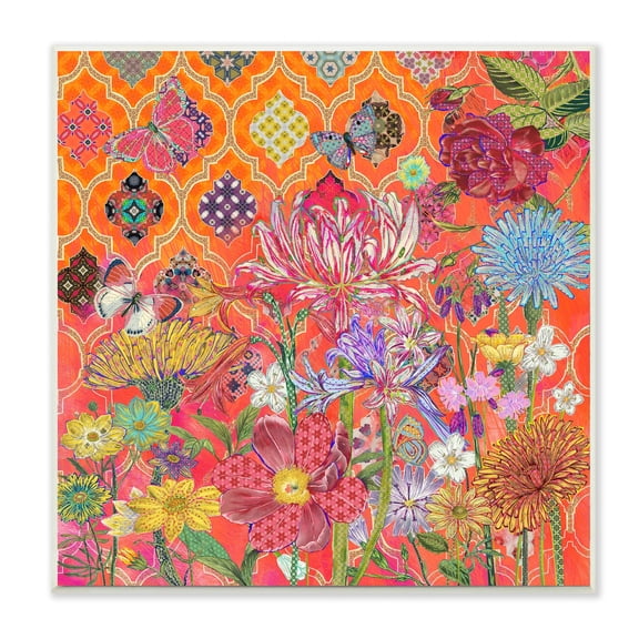 Stupell Industries Warm Arabesque Geometric Pattern Vibrant Florals Botanical & Floral Painting Unframed Art Print Wall Art, 12 x 12