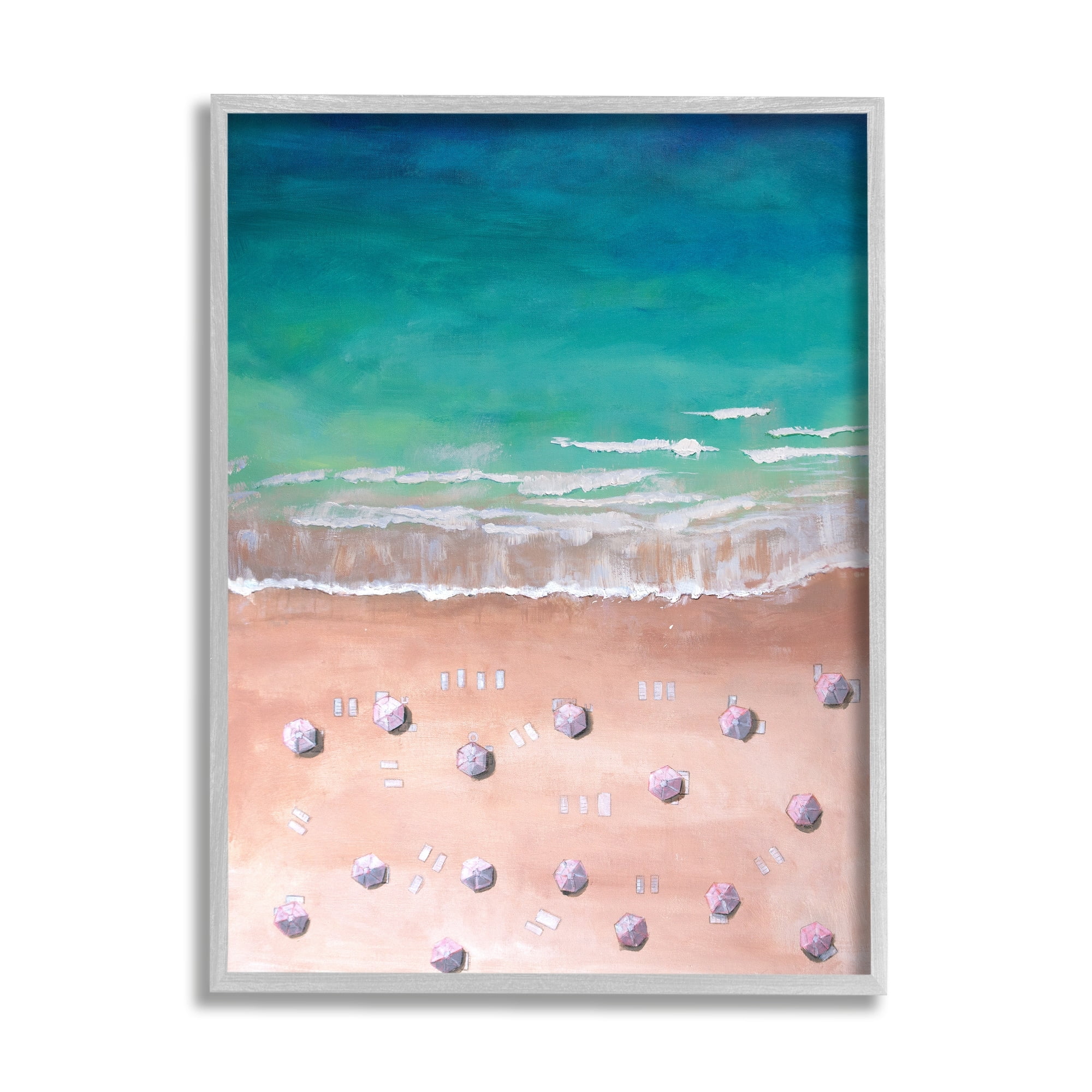 Warm Blue Tide Umbrella Beach Coastal Landscape Canvas Print, 11 x 14