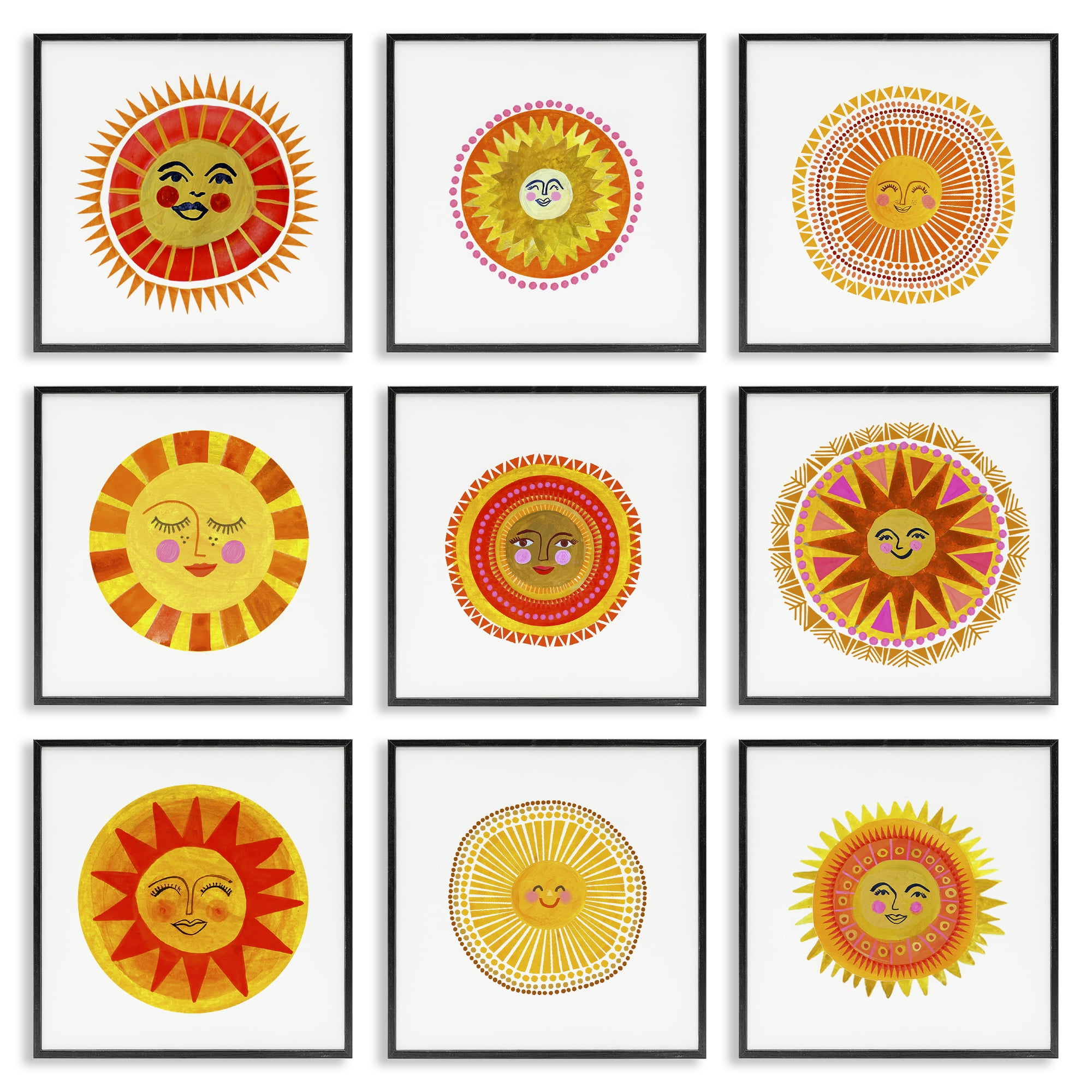 Stupell Industries Warm Boho Sun Collection 9 Piece Black Framed Giclee Art Set, design by Katherine Herrell Studio