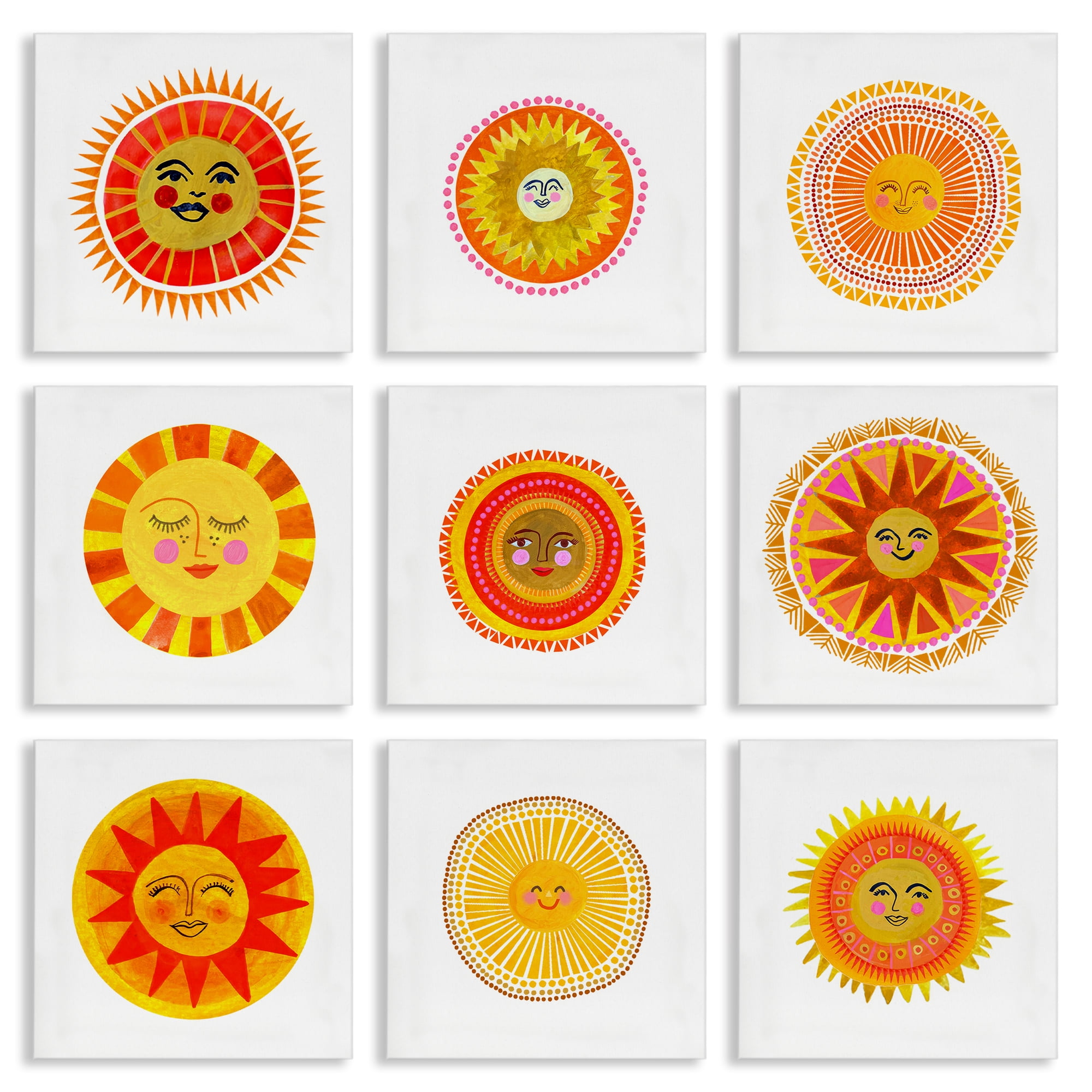 Stupell Industries Warm Boho Sun Collection 9 Piece Canvas Wall Art Set, design by Katherine Herrell Studio