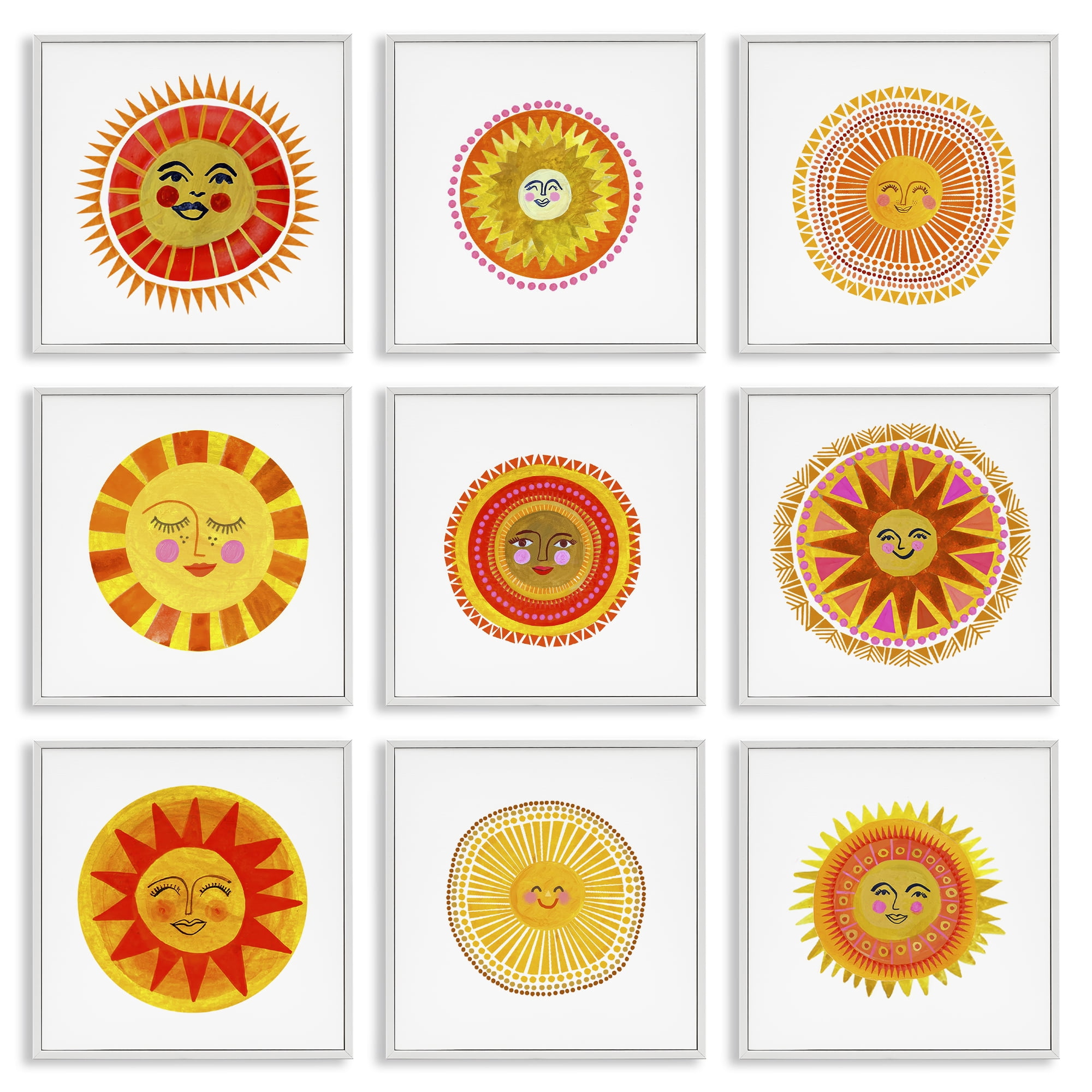 Stupell Industries Warm Boho Sun Collection 9 Piece White Framed Giclee Art Set, design by Katherine Herrell Studio