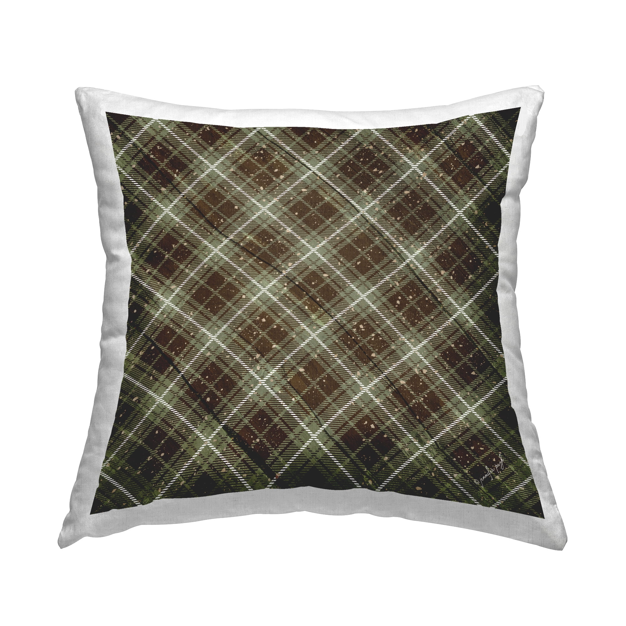 Stupell Industries Warm Brown Green Plaid Pattern Printed Throw Pillow Design by Jennifer Pugh