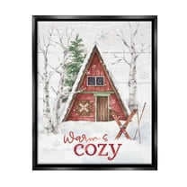 Stupell Industries Warm & Cozy Cabin Holiday Painting Black Floater Framed Canvas Art Print Wall Art, 17 x 21