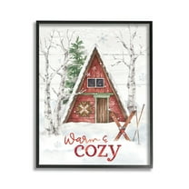 Stupell Industries Warm & Cozy Cabin Holiday Painting Black Framed Art Print Wall Art, 11 x 14